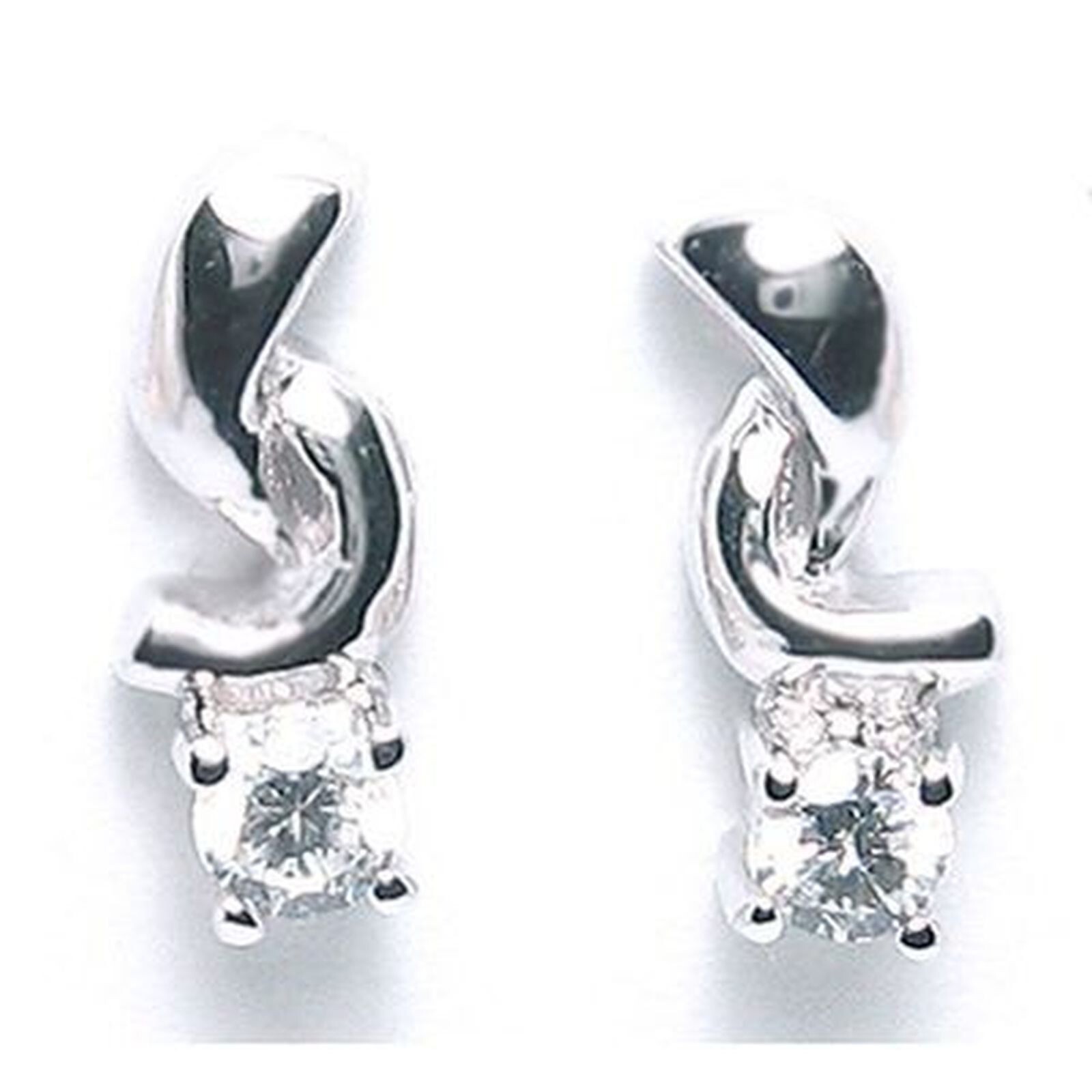 Sterling Silver Pierced Earrings with Crystal Ying & Yang Design .925 New
