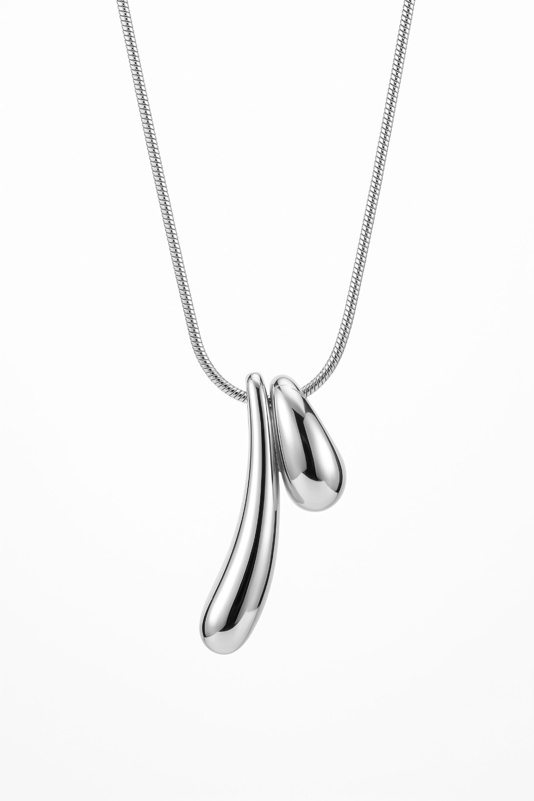 Stainless Steel 18K White Gold Plated Abstract Teardrop Pendant Long Necklace