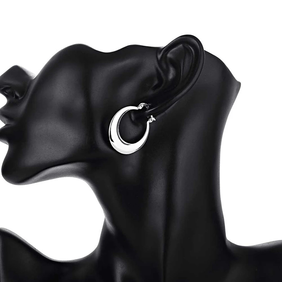 925 Sterling Silver Round 30mm Hoop Earrings Elegant Women’s Fashion Pair