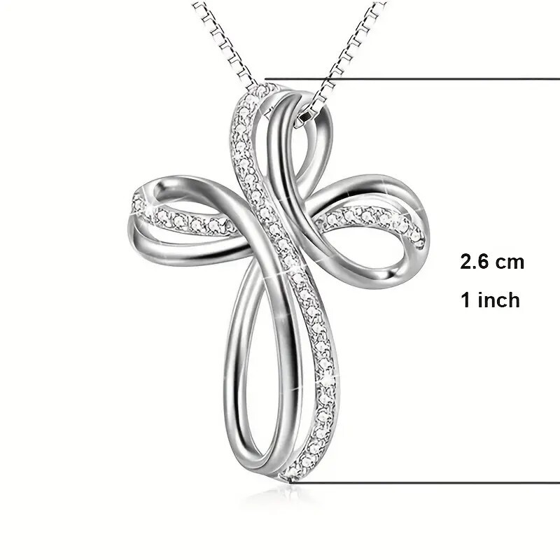 Exquisite Silver Plated Cross Twist Zircon Pendant Necklace