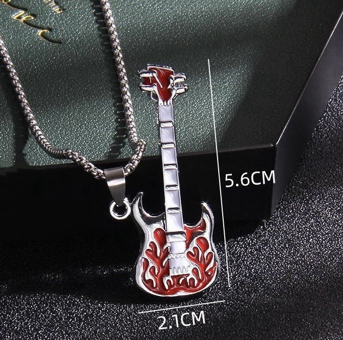 2Pcs Fashion Vintage Hip Hop Punk Titanium Stainless Steel Guitar Music Necklace