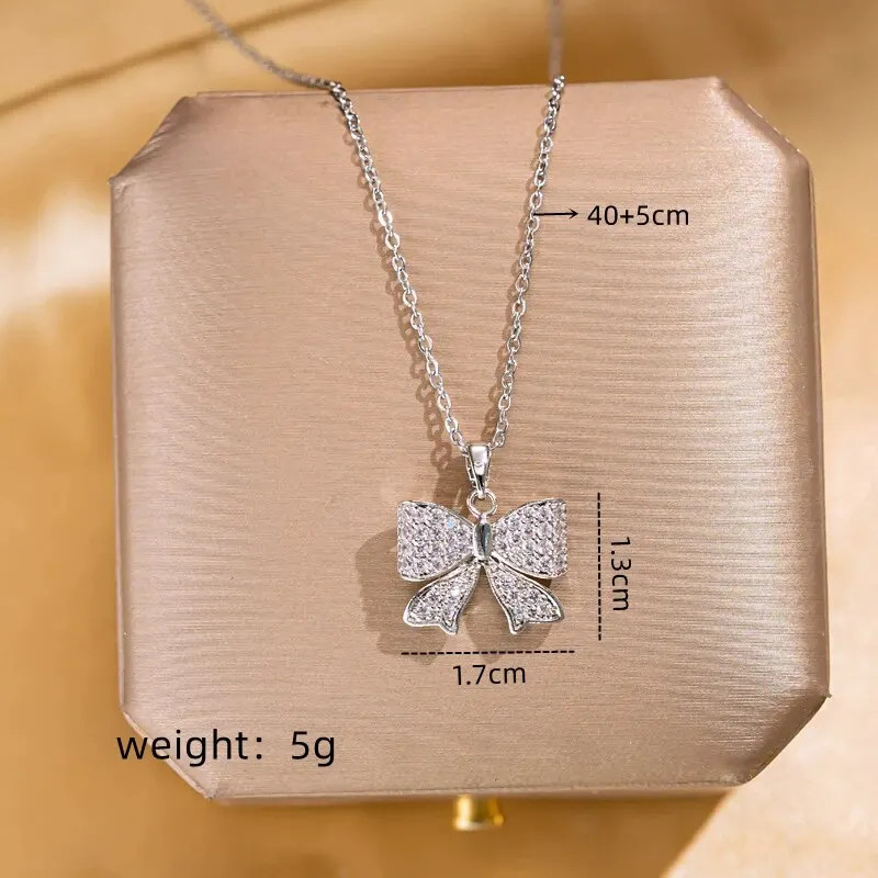 1pcs Gold Butterfly Series Copper Encrusted Zircon Pendant Titanium Steel Chain