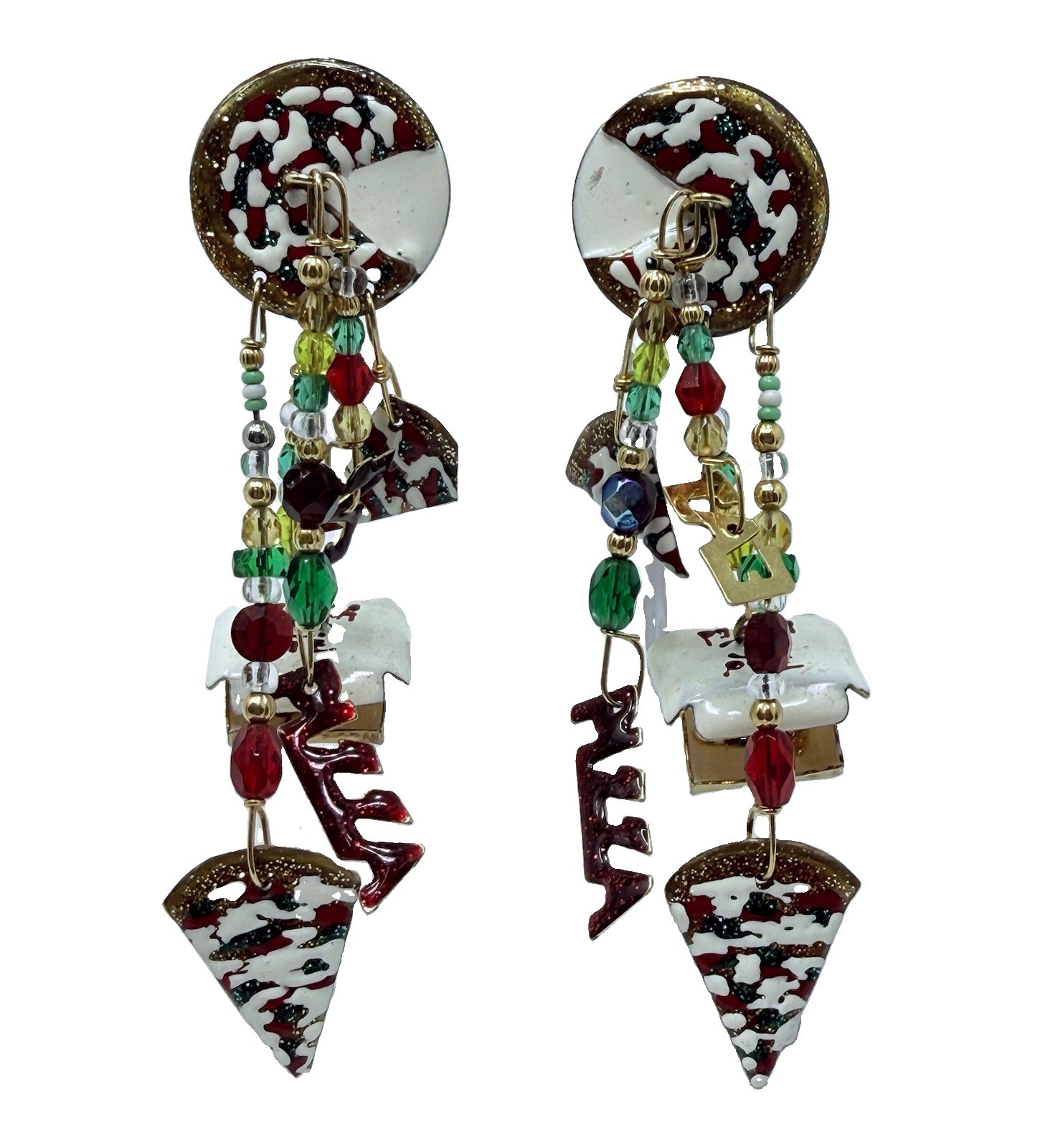Lunch At The Ritz Eat Pizza Hand Signed 99 Designer Statement Earrings Enamel