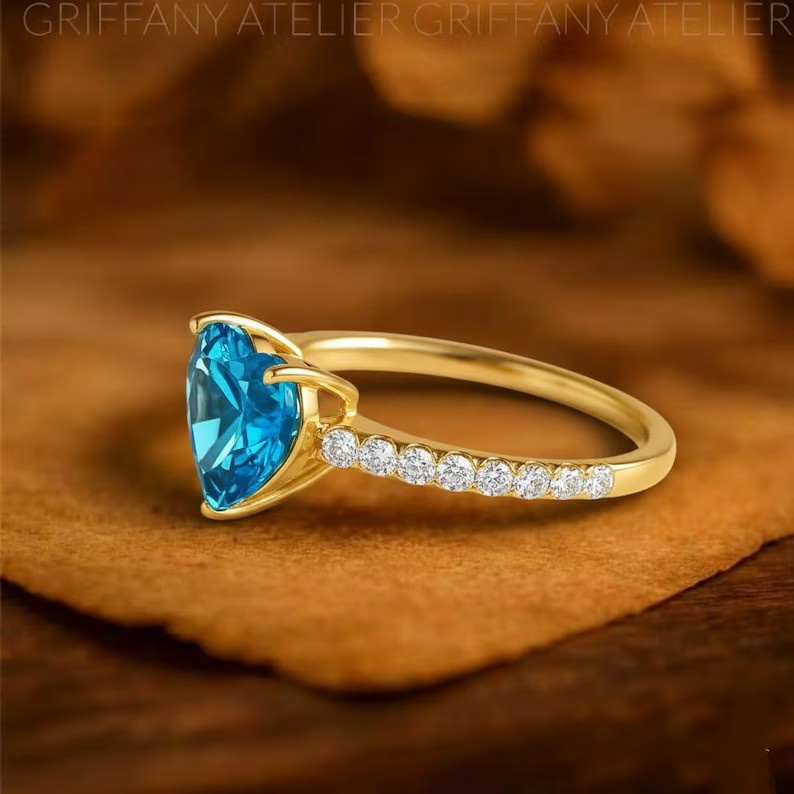 Lab Created Blue Topaz Ring, Base Metal: Brass Finish: Gold Plated, Gift