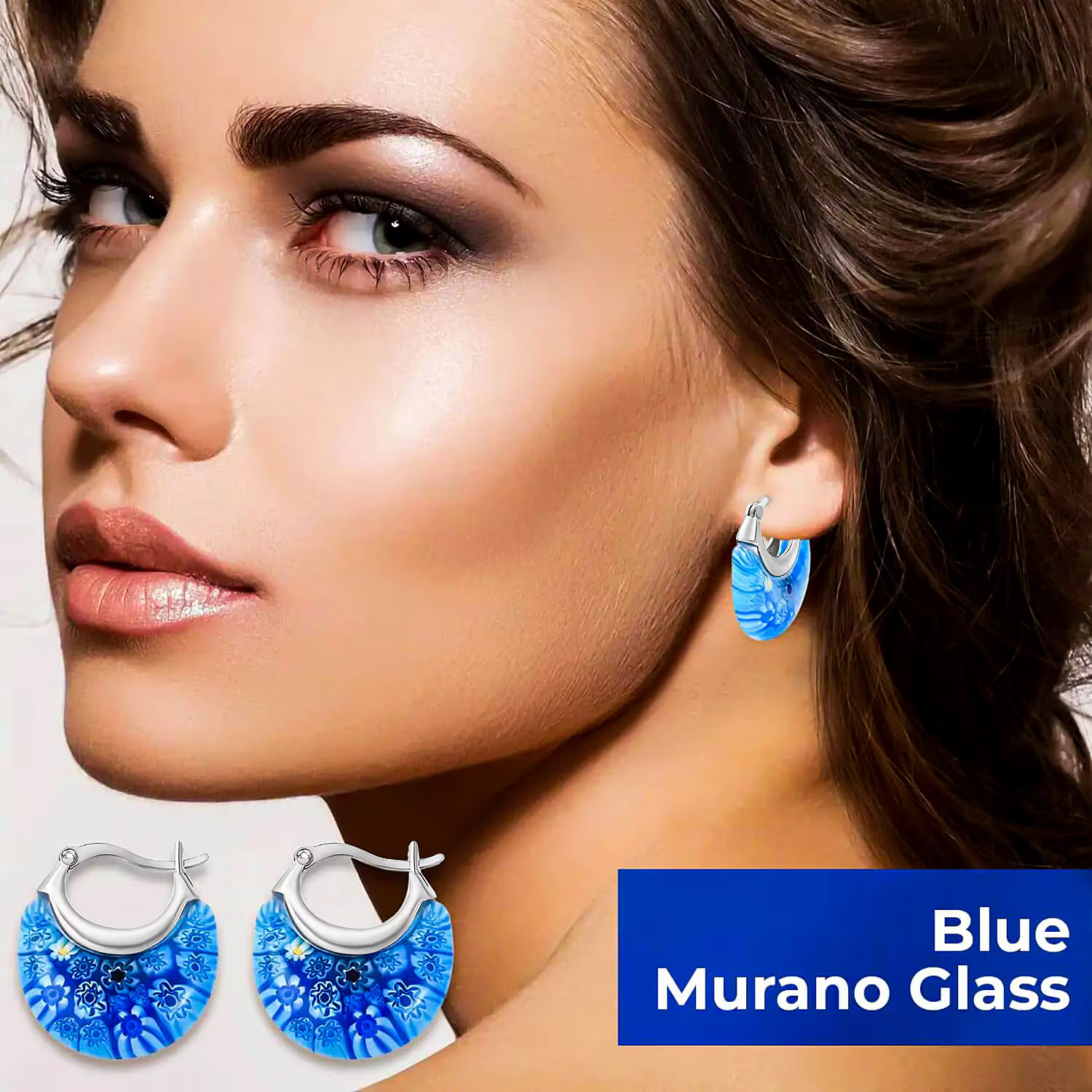 Murano Style Glass Hoop Earrings for Women Trendy Daisy Flower Stainless Steel