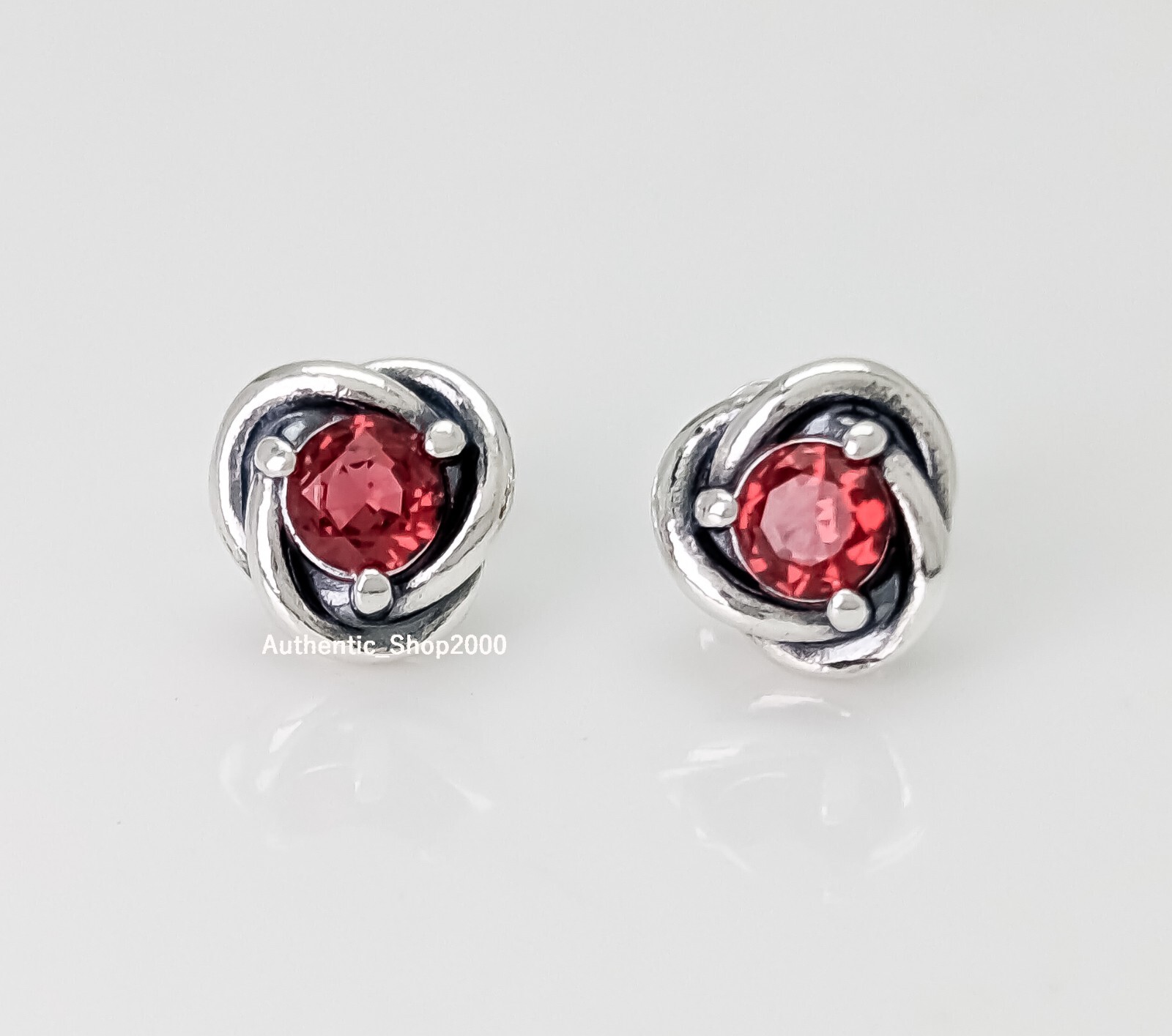 New 100% PANDORA 925 July Red Birthstone Eternity Circle Stud Earrings 292334C01