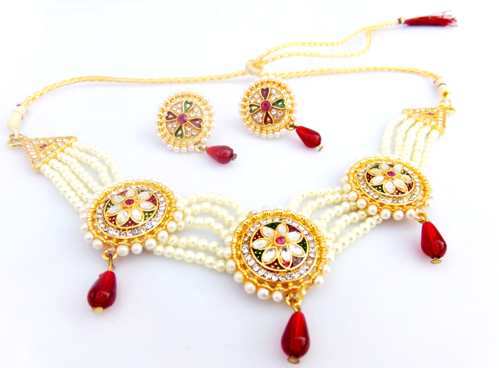 Indian Bollywood Gold Plated Kundan Choker Bridal Necklace Earrings Jewelry Set