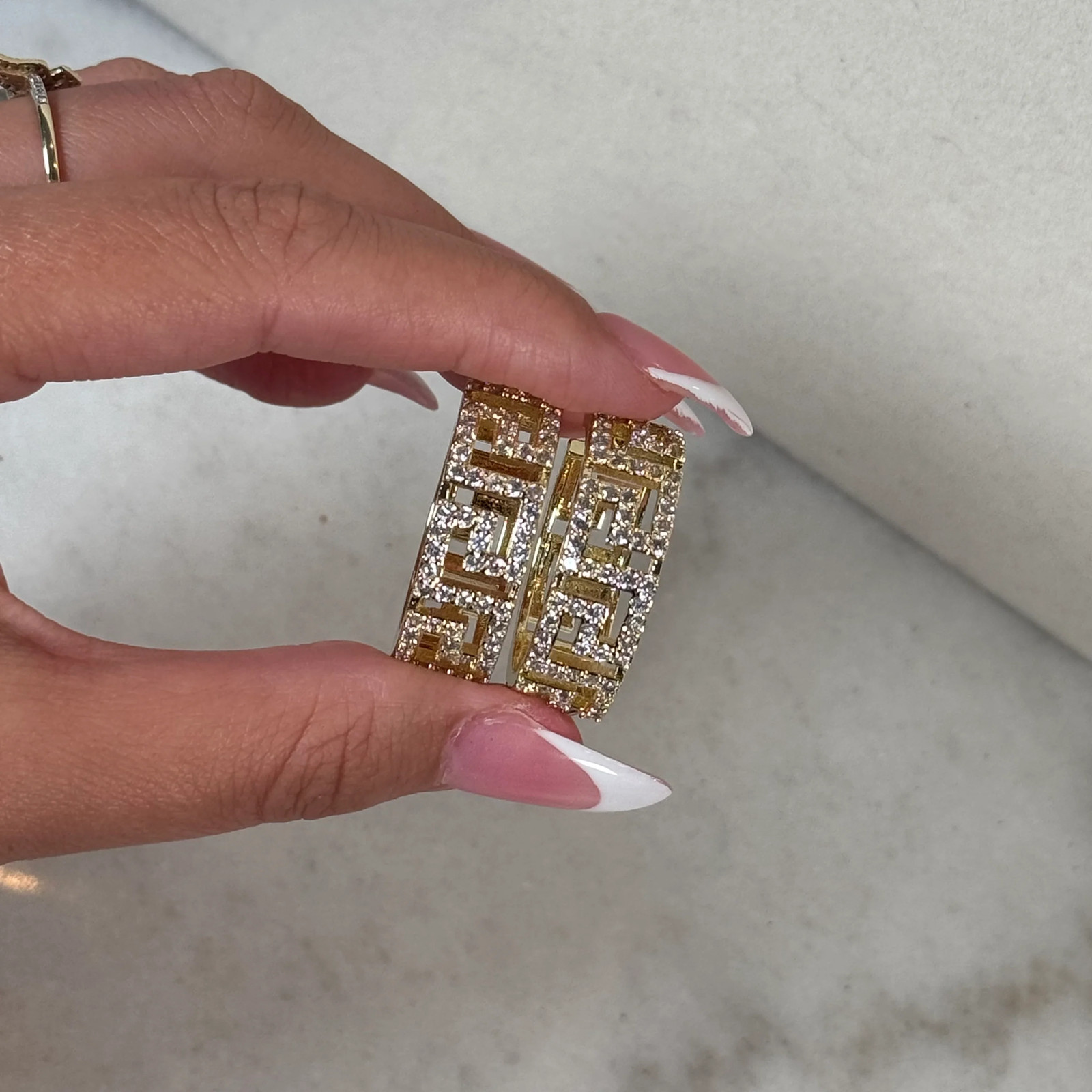 CZ Medium Hoop Earrings Style 6