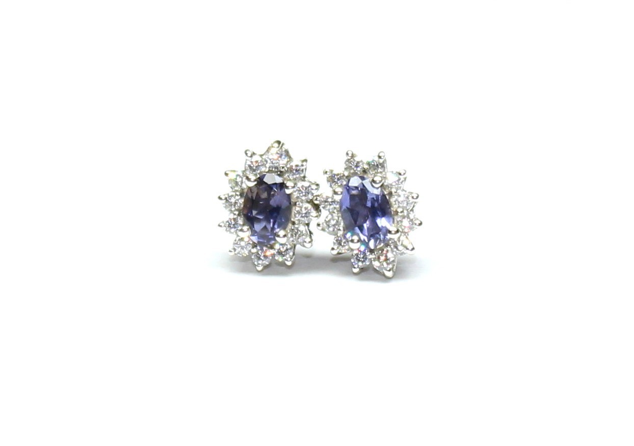 Blue Iolite Sterling Silver Studs Earrings, Natural Eye Clean Gemstone Studs
