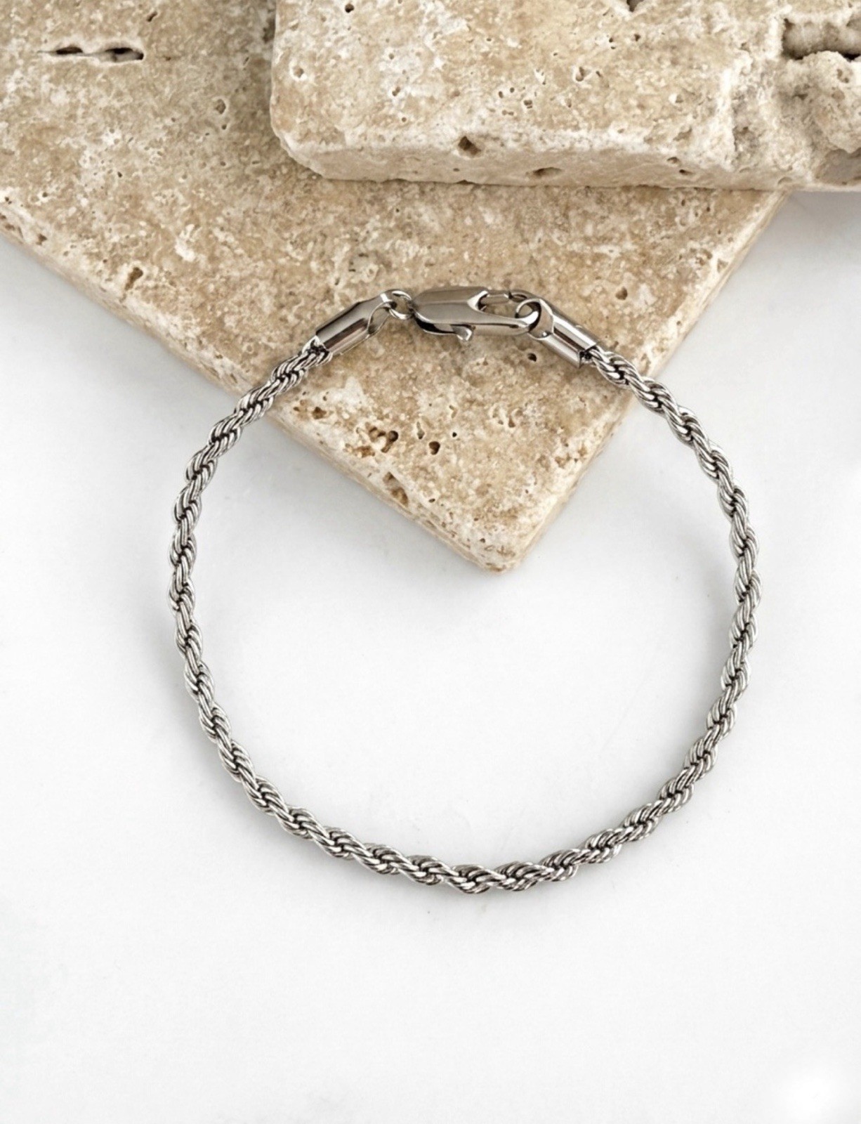 3 mm Silver Tone Slim Rope Chain Bracelet | 316L Premium Stainles Steel