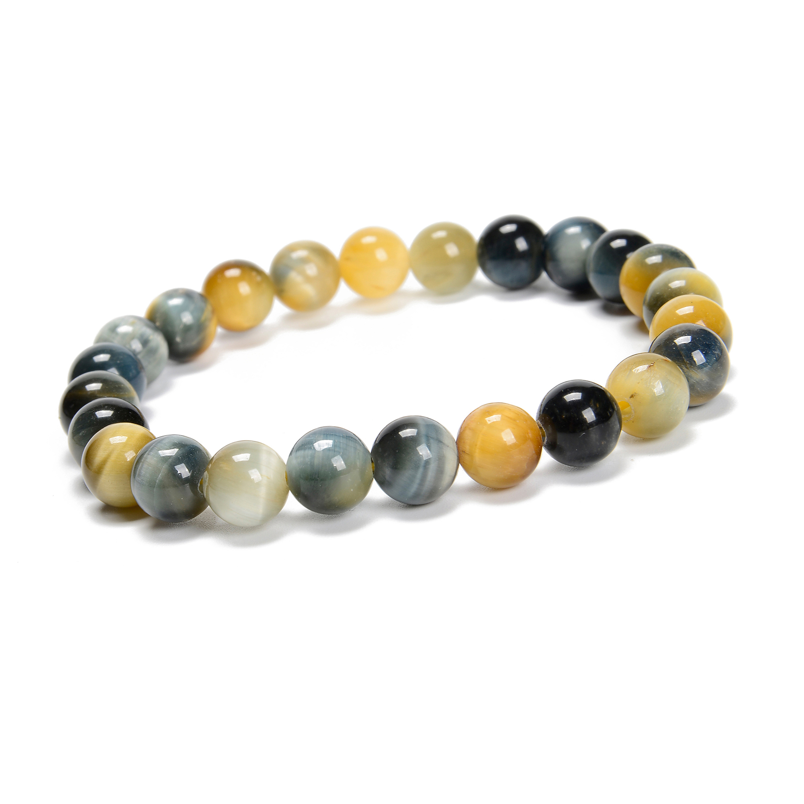 Golden Blue Tiger Eye Round Beaded Bracelet 6mm 8mm 10mm 7.5” Length 3 PCS/Set