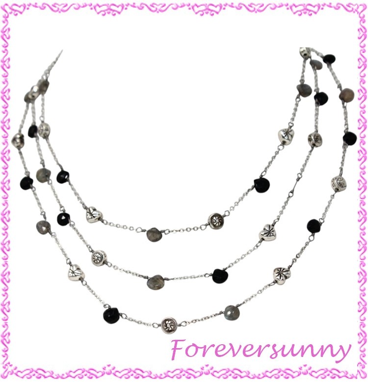 Brighton Eye Candy Black Gray Silver Layered Necklace READ