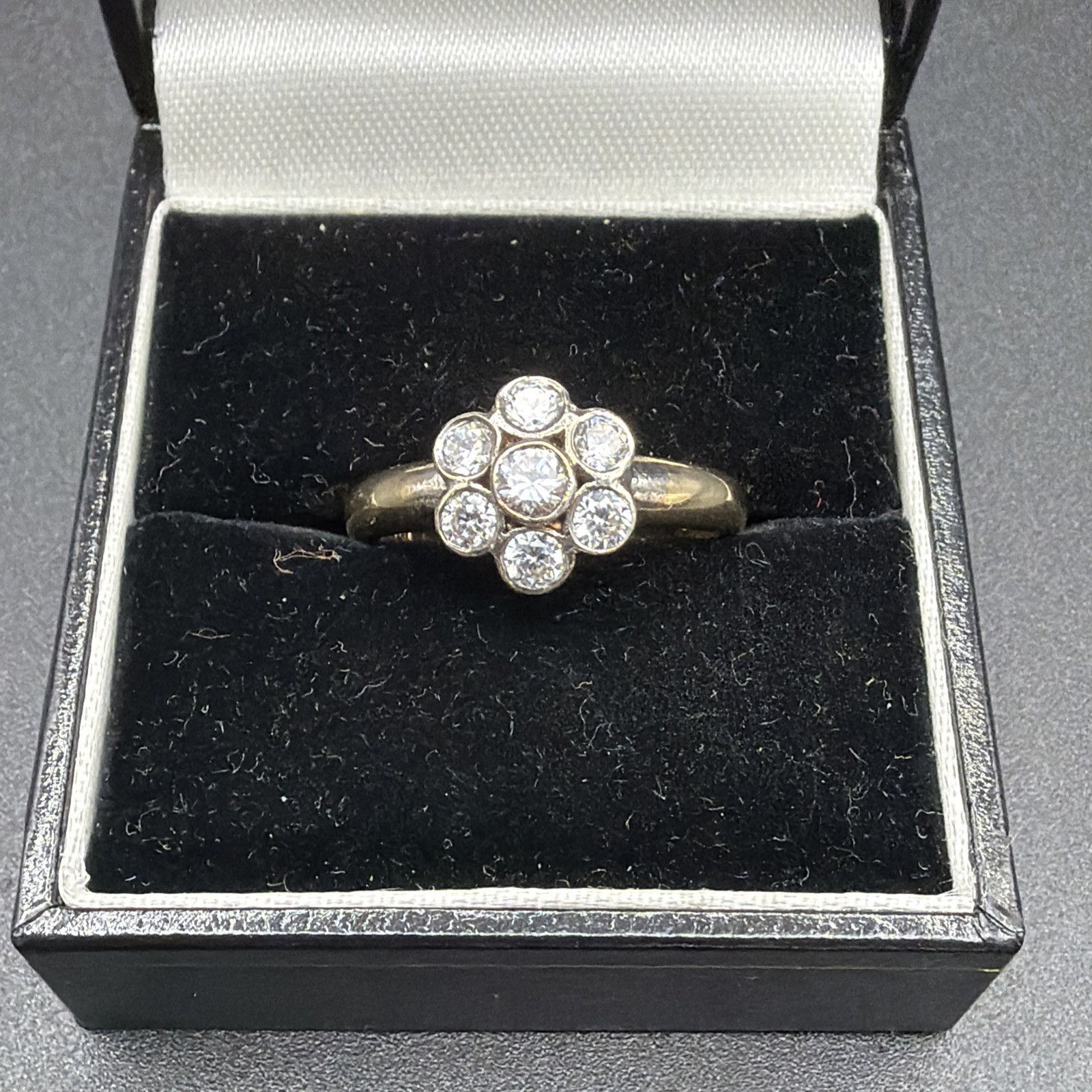 Cubic Zirconia And 9ct Gold Daisy Cluster Ring