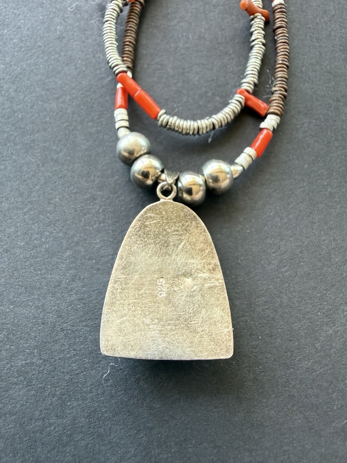 Vintage Phra Pidta 925 Sterling, Copper & Coral Beaded Necklace w/Charm Pendant