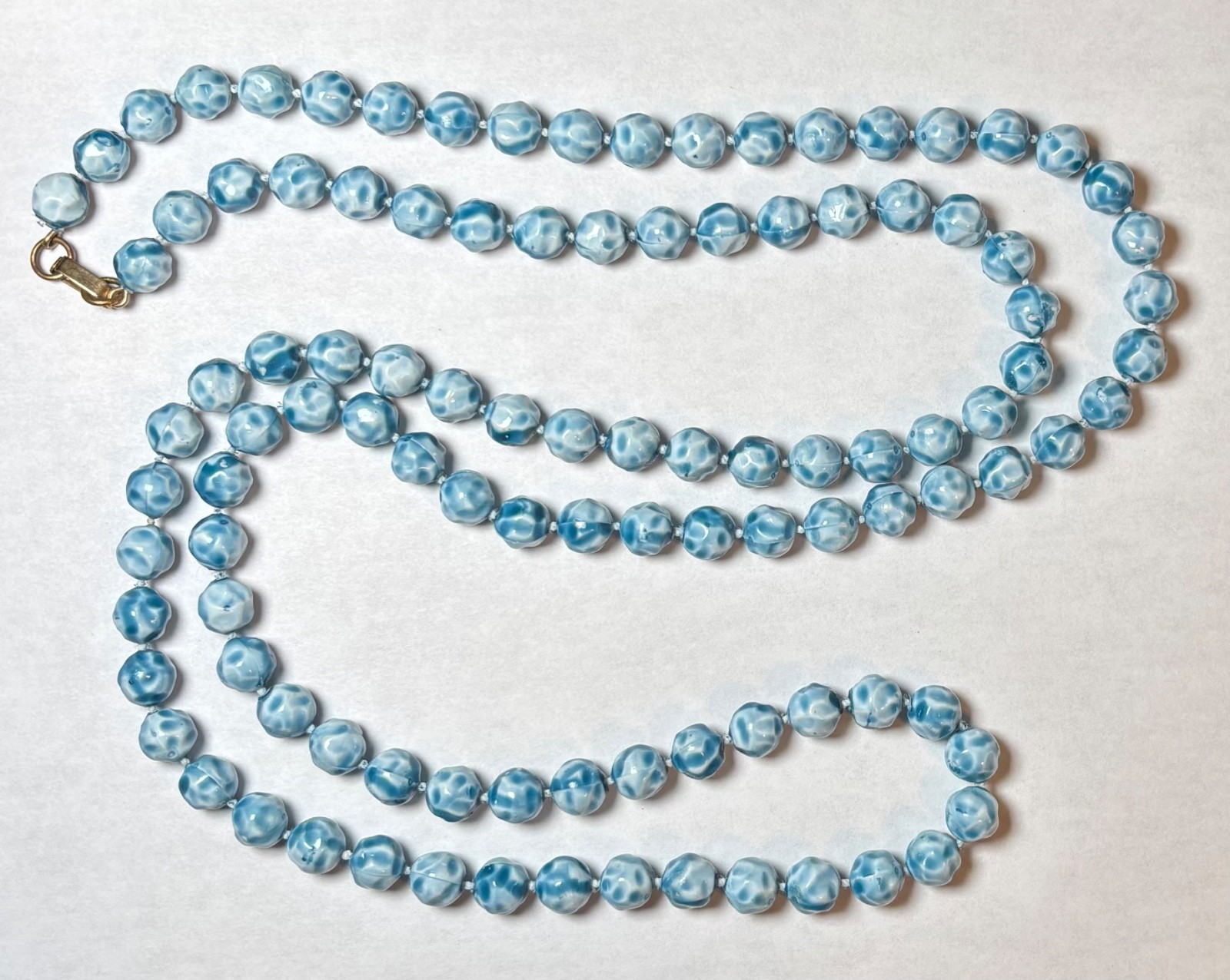 Single Strand Teal and White Baroque Style Faux Pearl Necklace 46″
