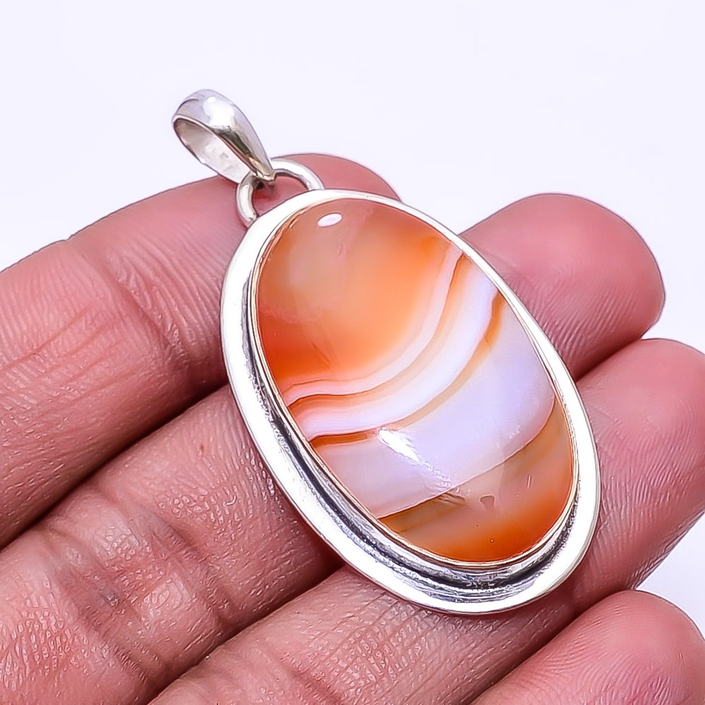 Banded Carnelian -Brazil 925 Sterling Silver Pendant 1.95″ P7, Christmas Gift