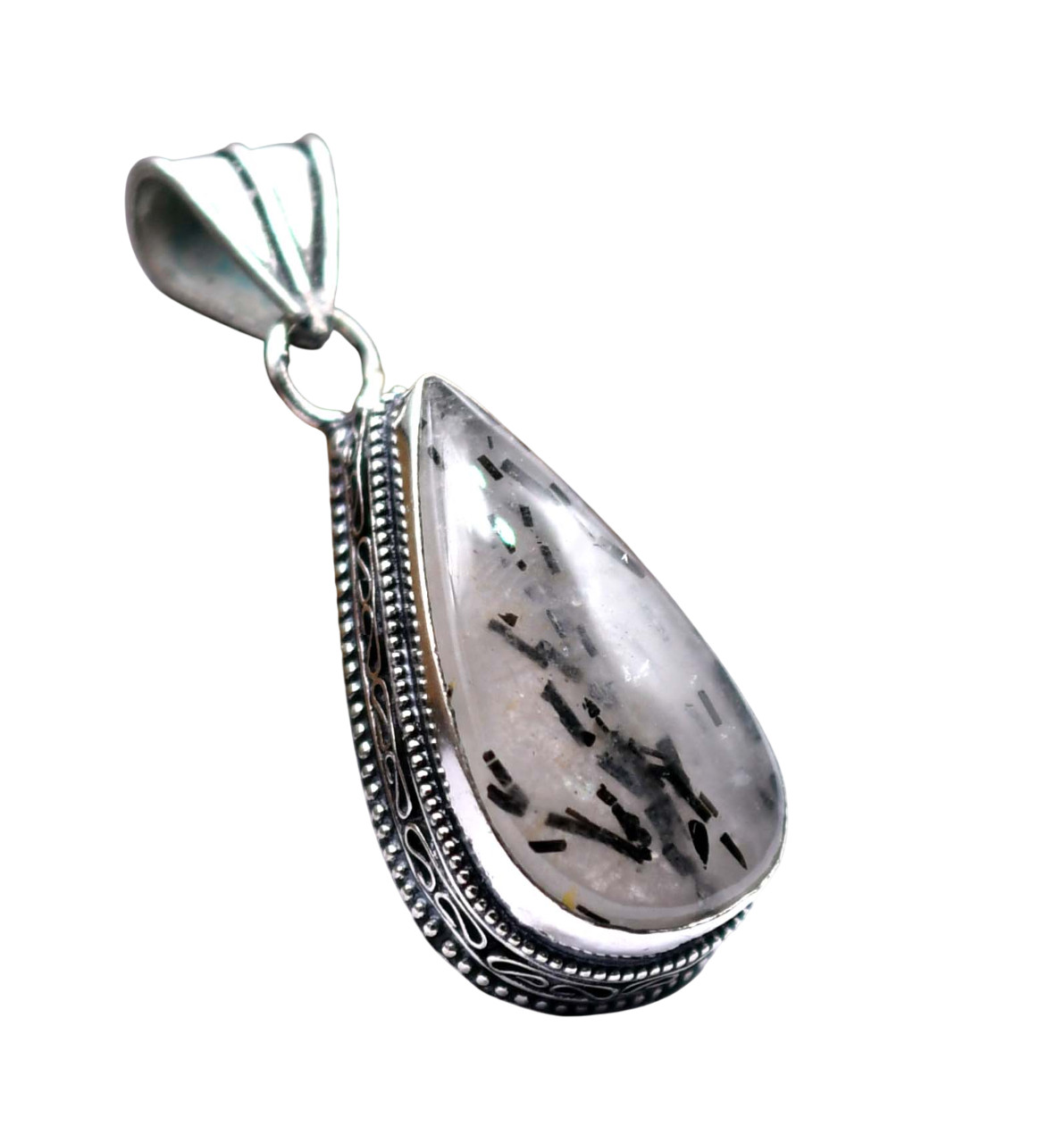 Black Rutile Natural Gemstone Silver Plated Ethnic Pendant Jewelry 2″ P 5404