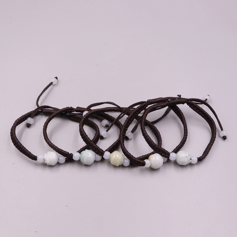 5pcs Real Grade A Natural Jade Men Women Lucky Rose Flower Beads Bracelet