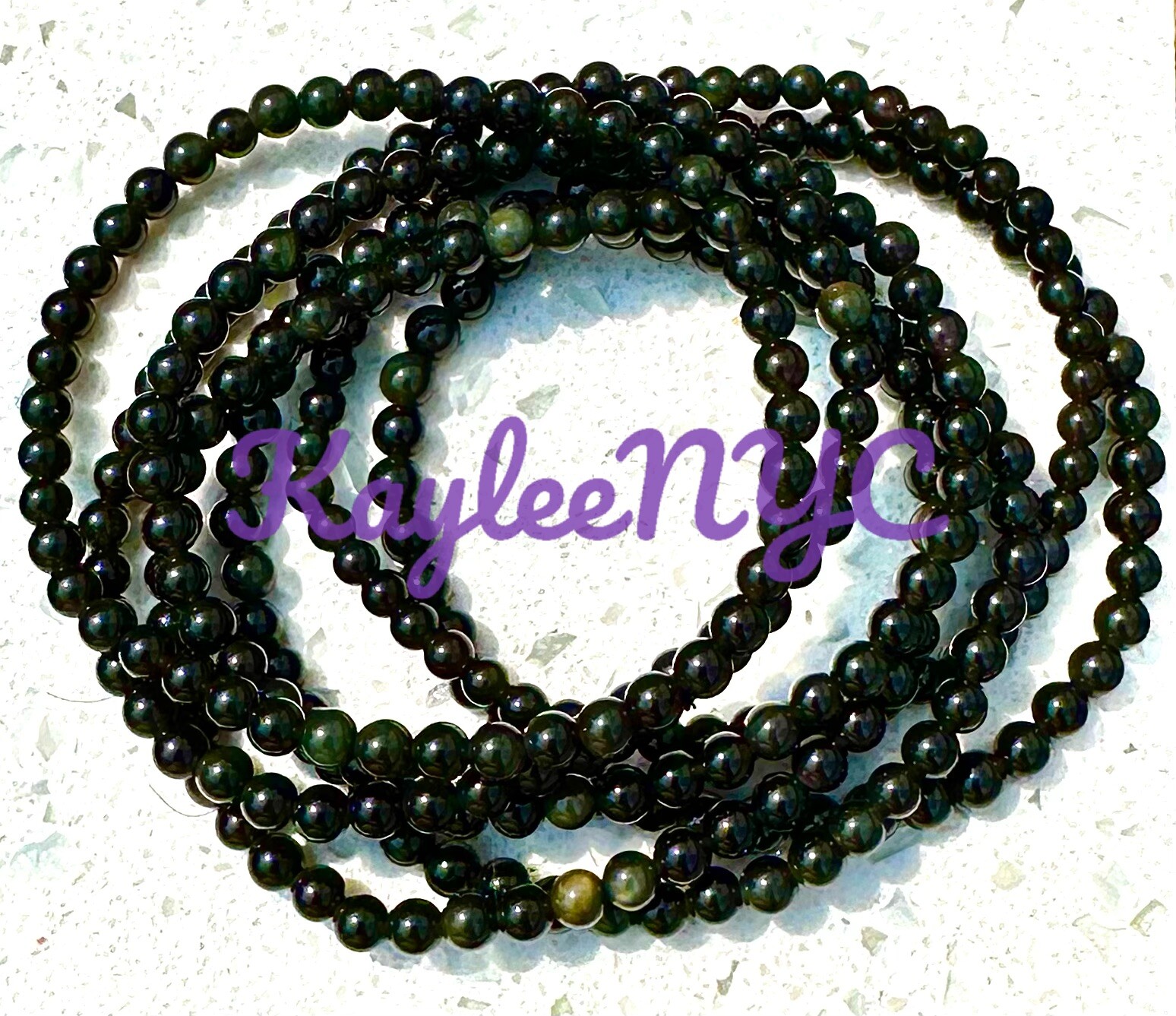 Wholesale 6 Pcs Natural Rainbow Obsidian 4mm 7.5” Stretch Bracelet Crystal