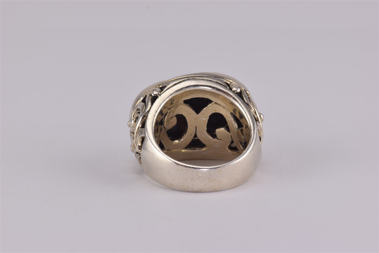 Sterling Silver Oval Black Onyx Bead Scroll Statement Band Ring 16g NK 925 Sz: 7