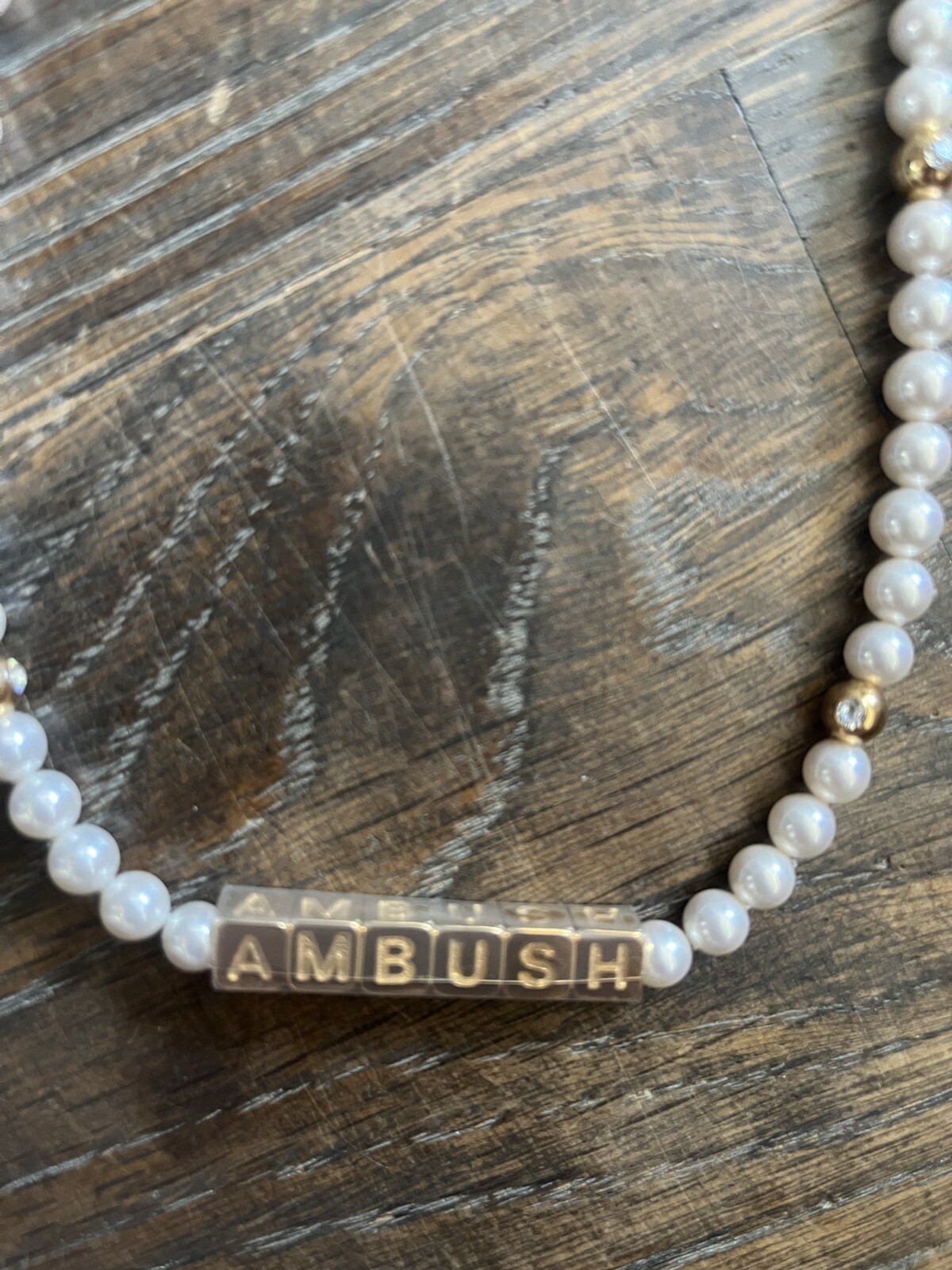 NIB Ambush Letterbox Pearl-Detail Necklace White Silver Gold-Tone Hardware