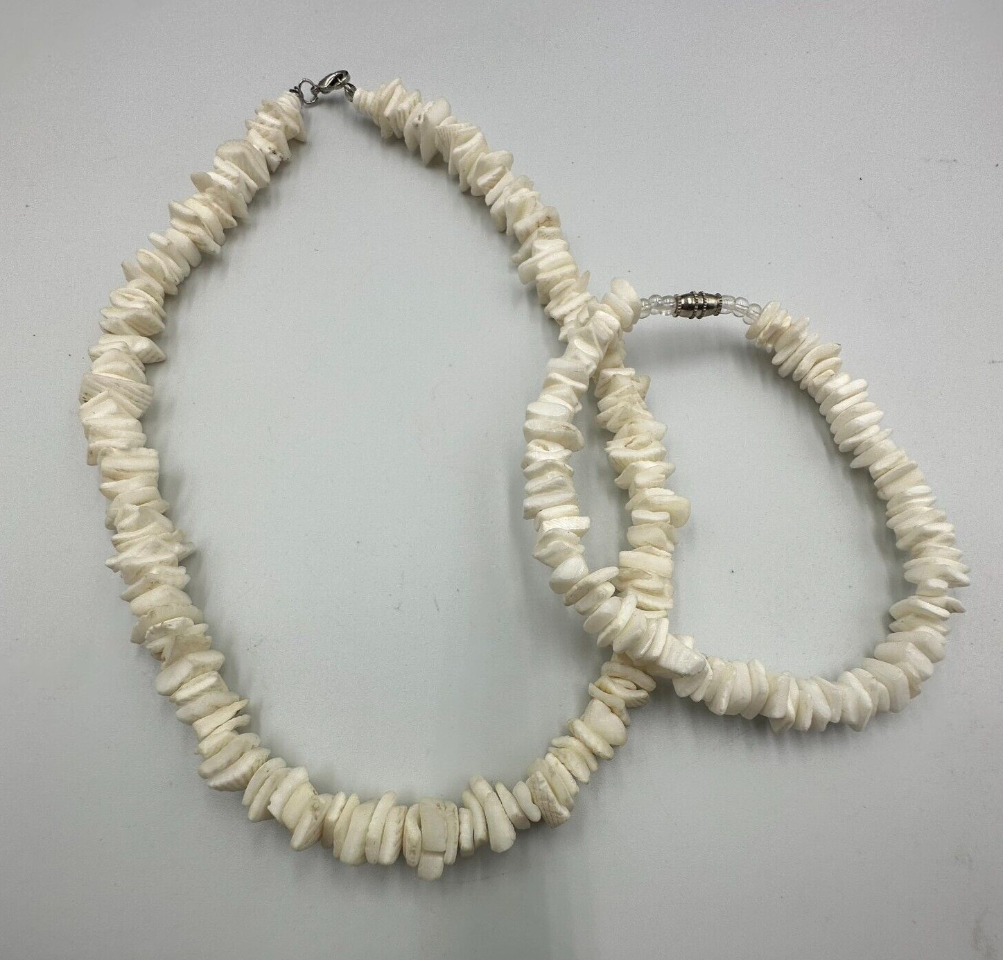 Puka Shell Necklace Anklet Set Matching Beach Summer Coastal Surfer Jewelry