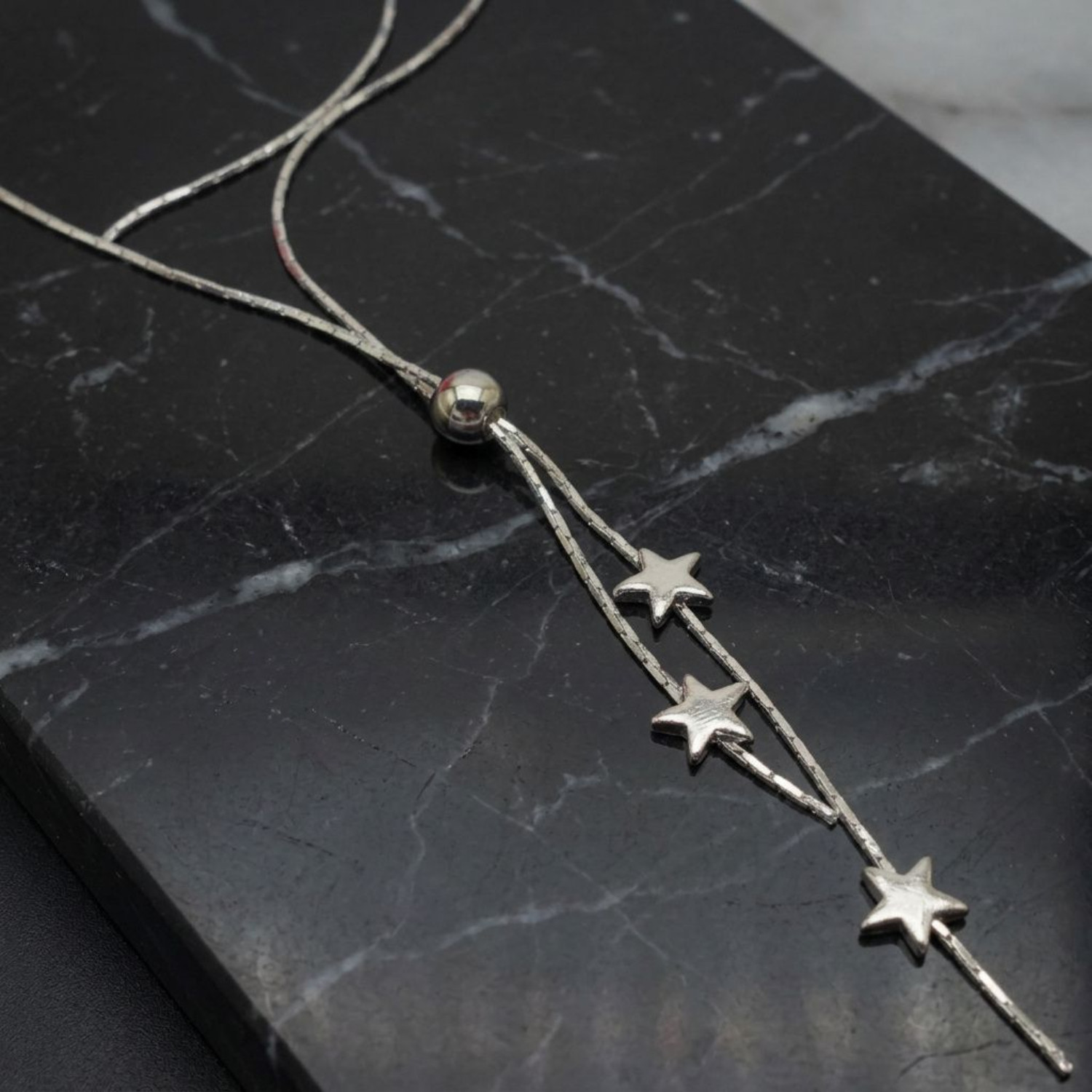 Women 925 Sterling Silver Plated Star Slide Lariat Pendant Necklace