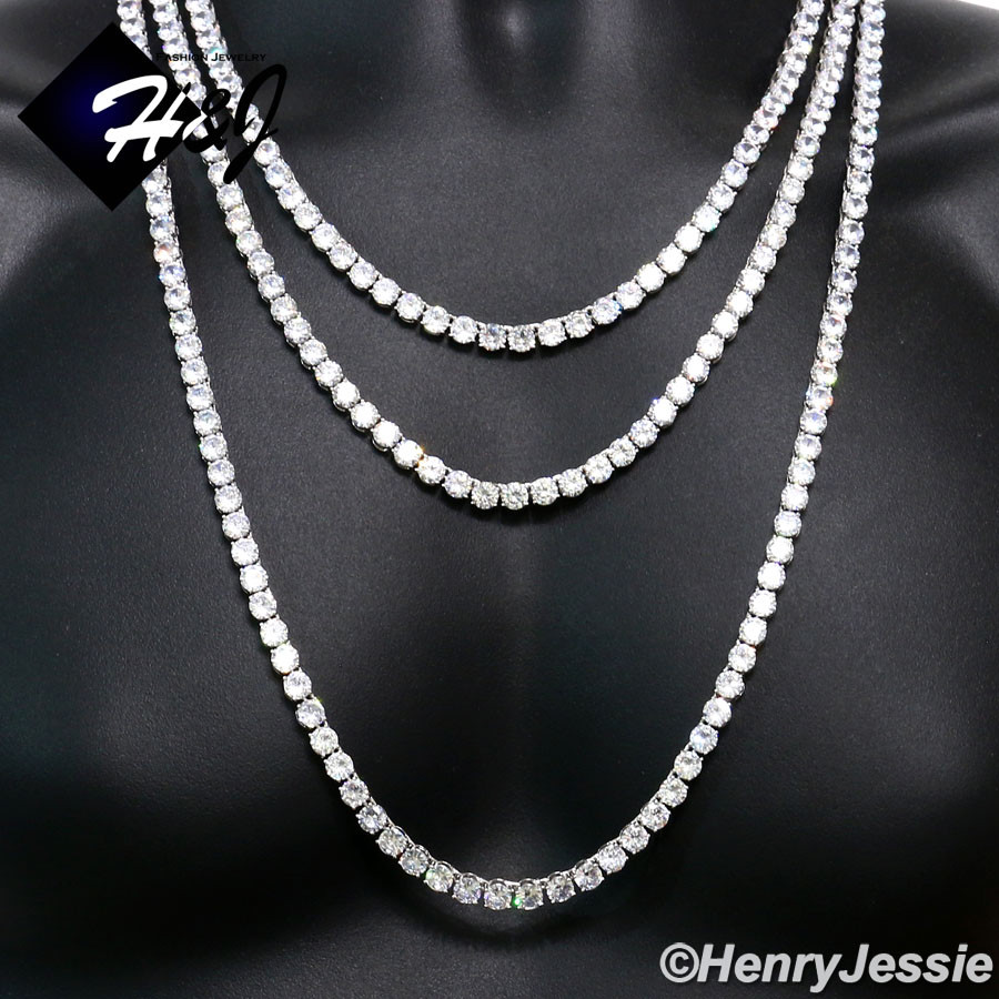 14K WHITE GOLD PLATED ICY CUBIC ZIRCONIA 20″24″30″X6MM 1 ROW TENNIS NECKLACE*BN3