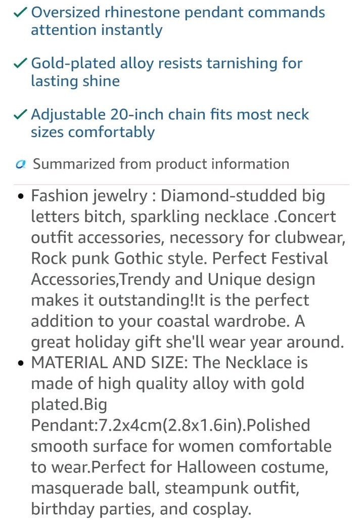 Art Deco Silver 16″ Necklace with petite Crystal Bling BITCH Pendant-20″ Chain