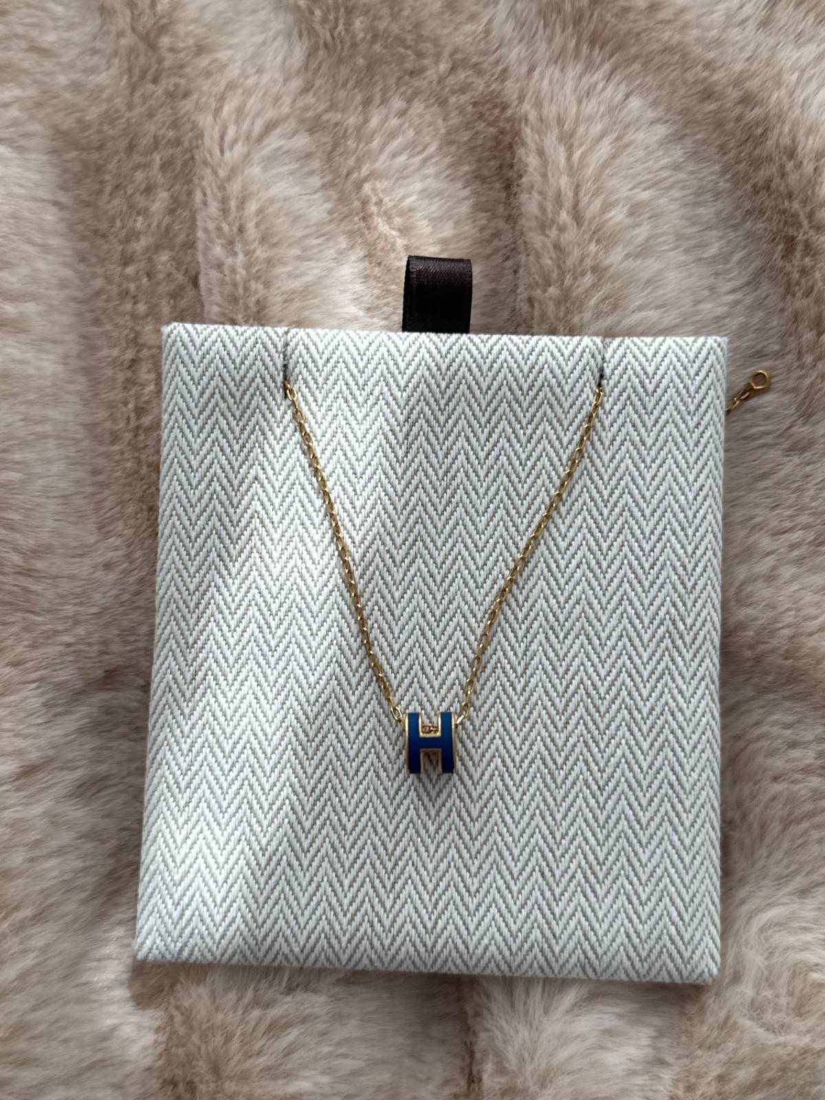 Hermes Mini Pop H Necklace Dark Blue with Gold Hardware