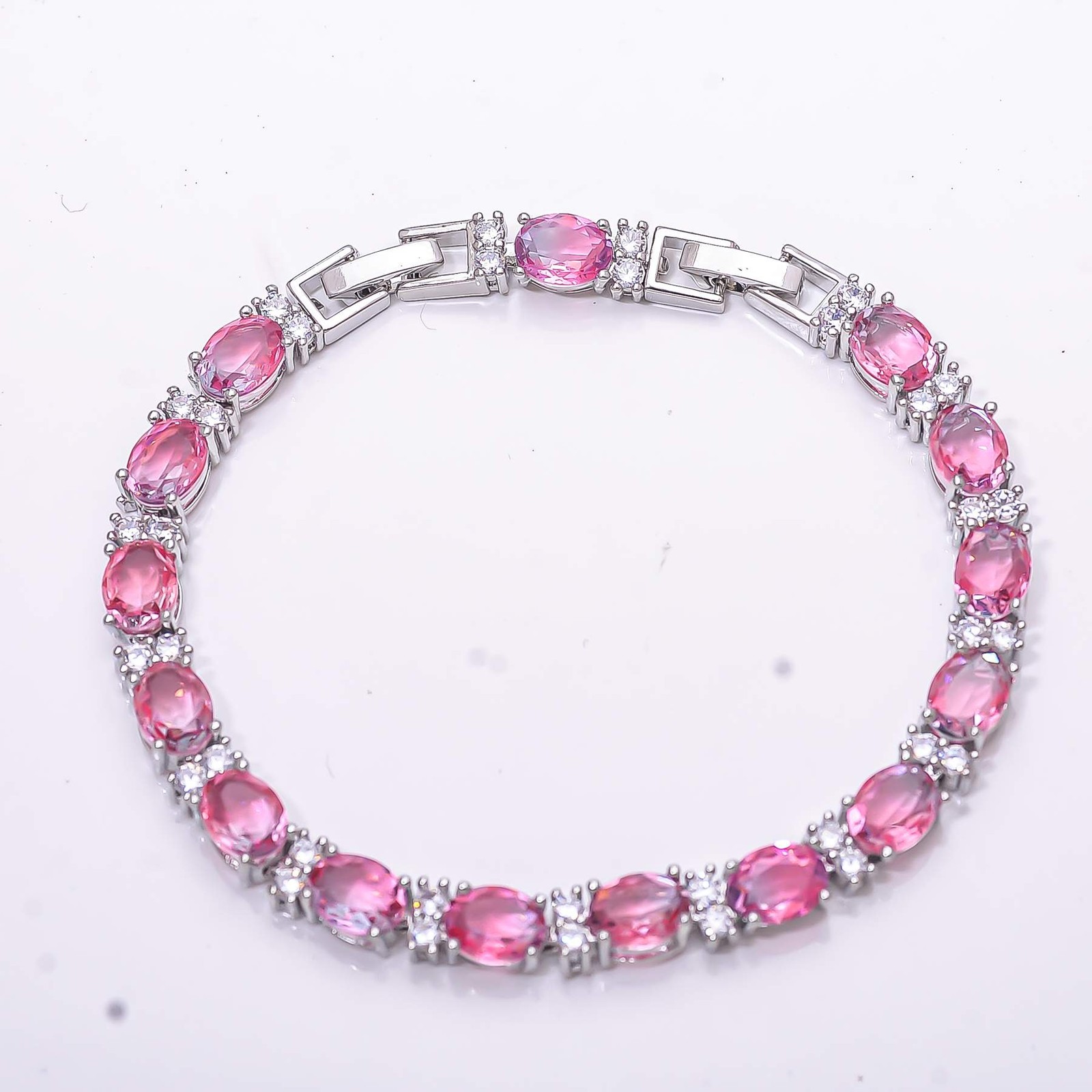 Bi-Colour Tourmaline & CZ Gemstone 925 Sterling Silver Tennis Bracelet 7.99″ B75