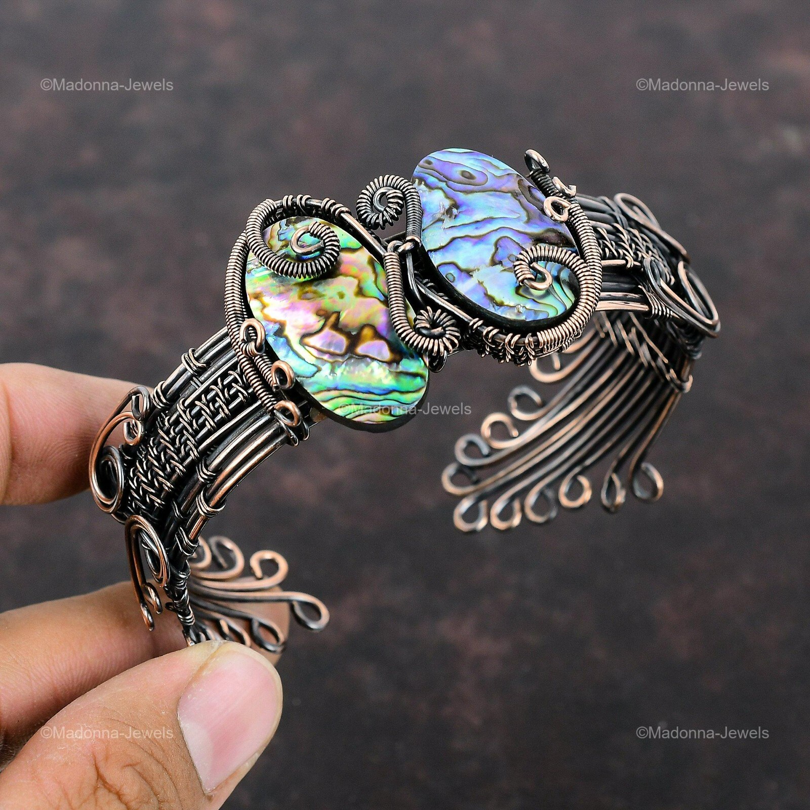 Abalone Shell Jewelry Copper Gift For Mum Wire Wrapped Cuff Adjustable Bangle