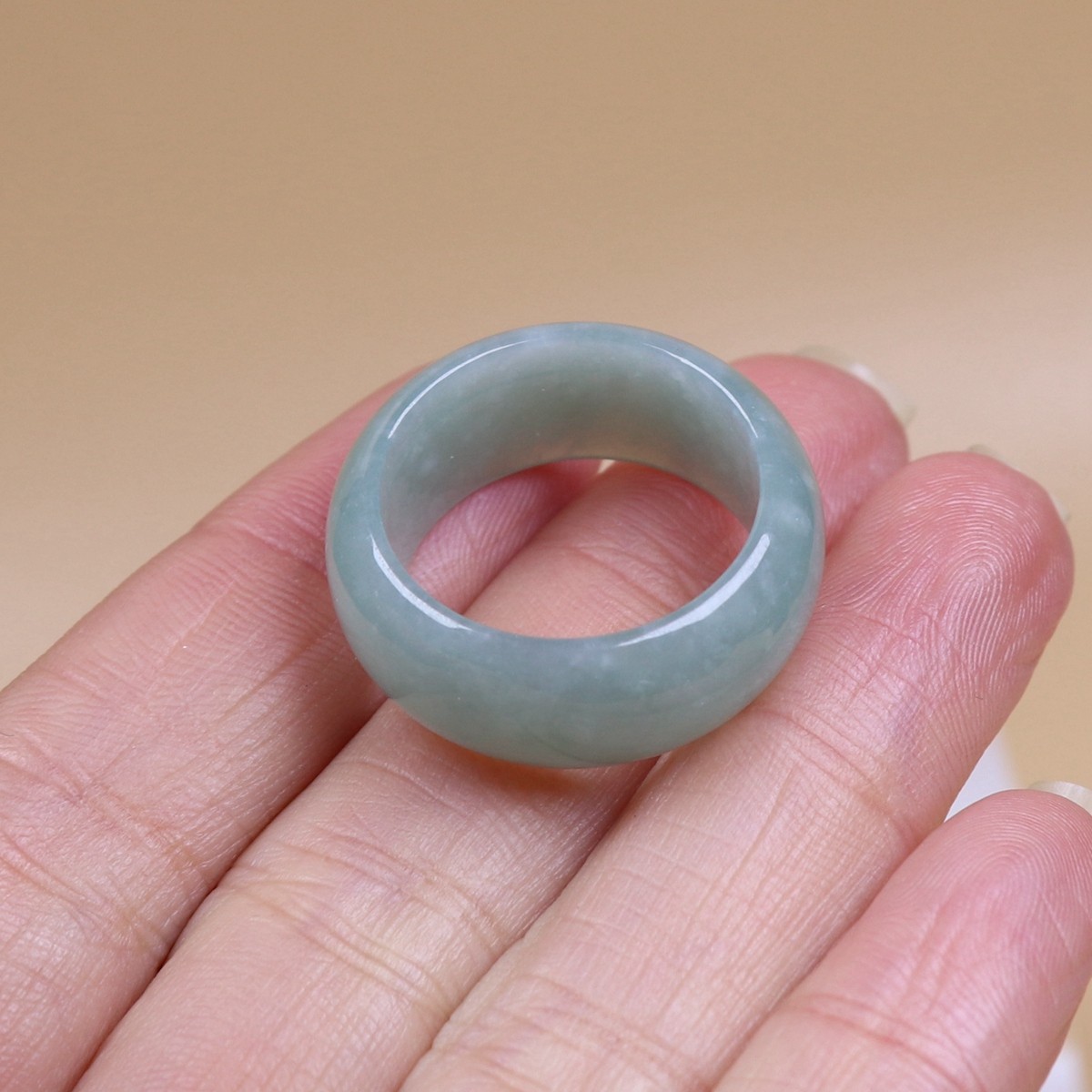 Certified Green 100% Natural A Jade jadeite 19.2 mm Ring US 9.3 # 戒指 42455a