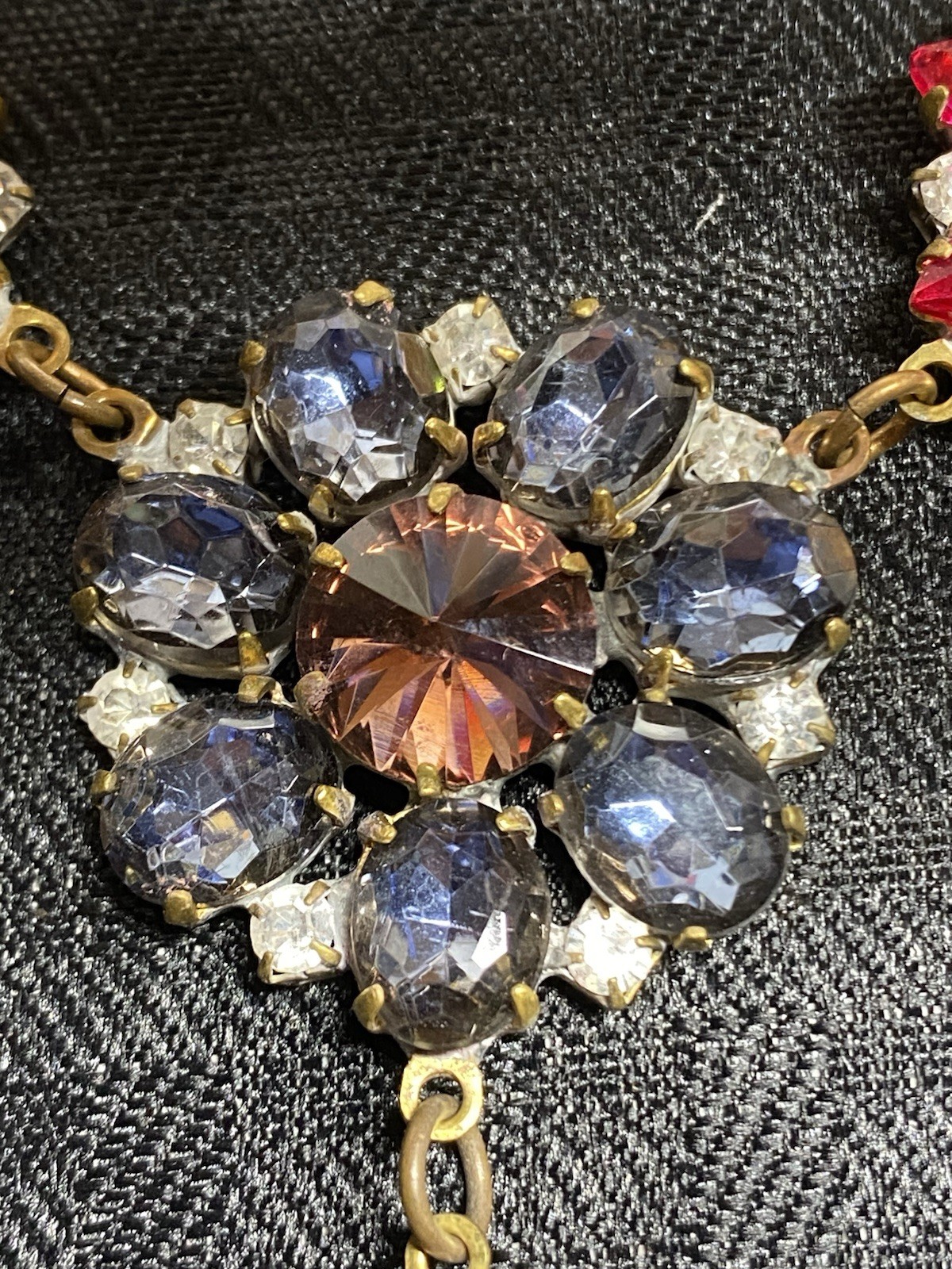 Glass(?) Multi Color Floral Dangle Pendant Statement Necklace Designer(?) Desc