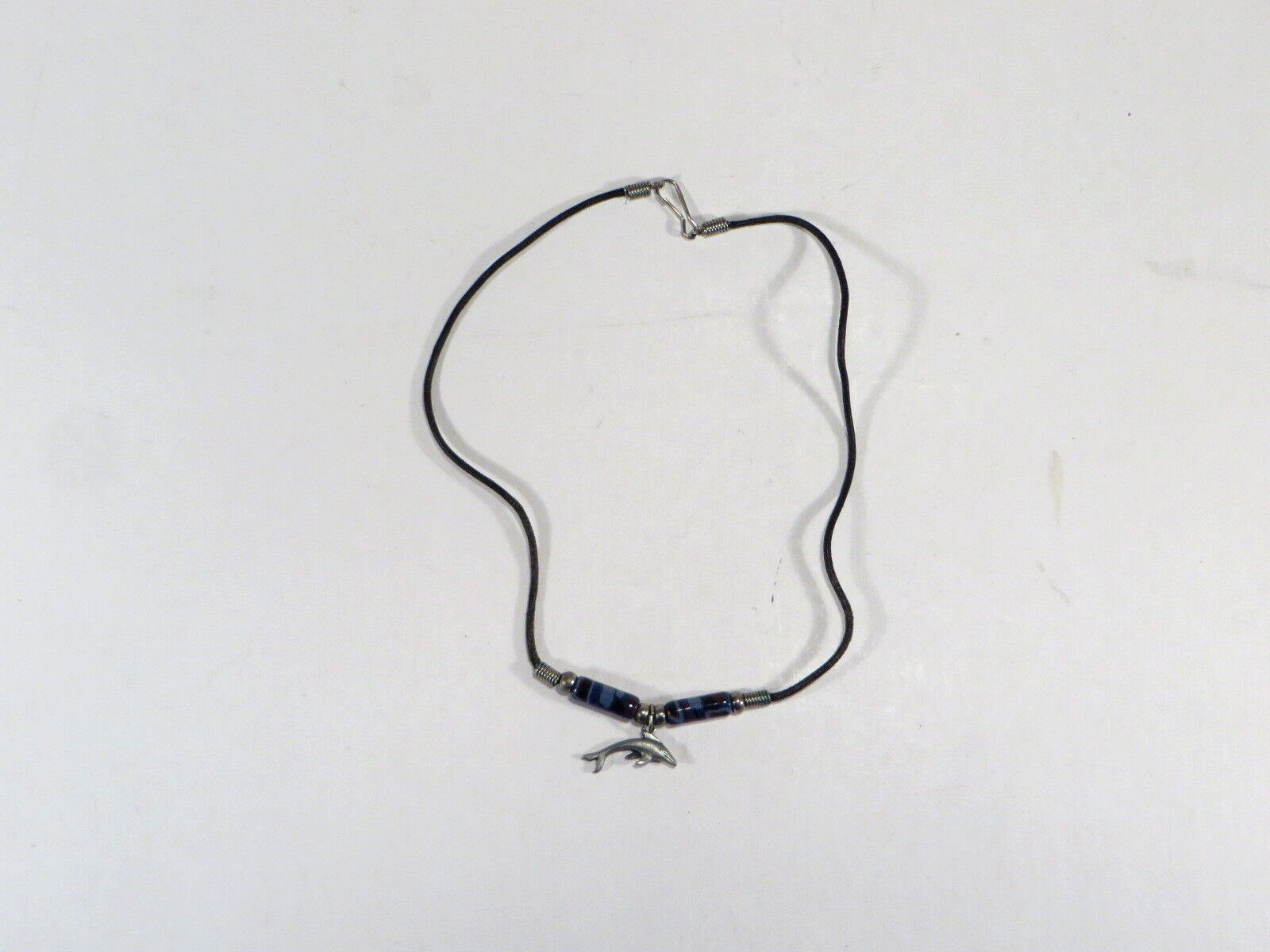 Dolphin Necklace Blue Beads Ceramic Leather Chain Silver Fashion Jewelry