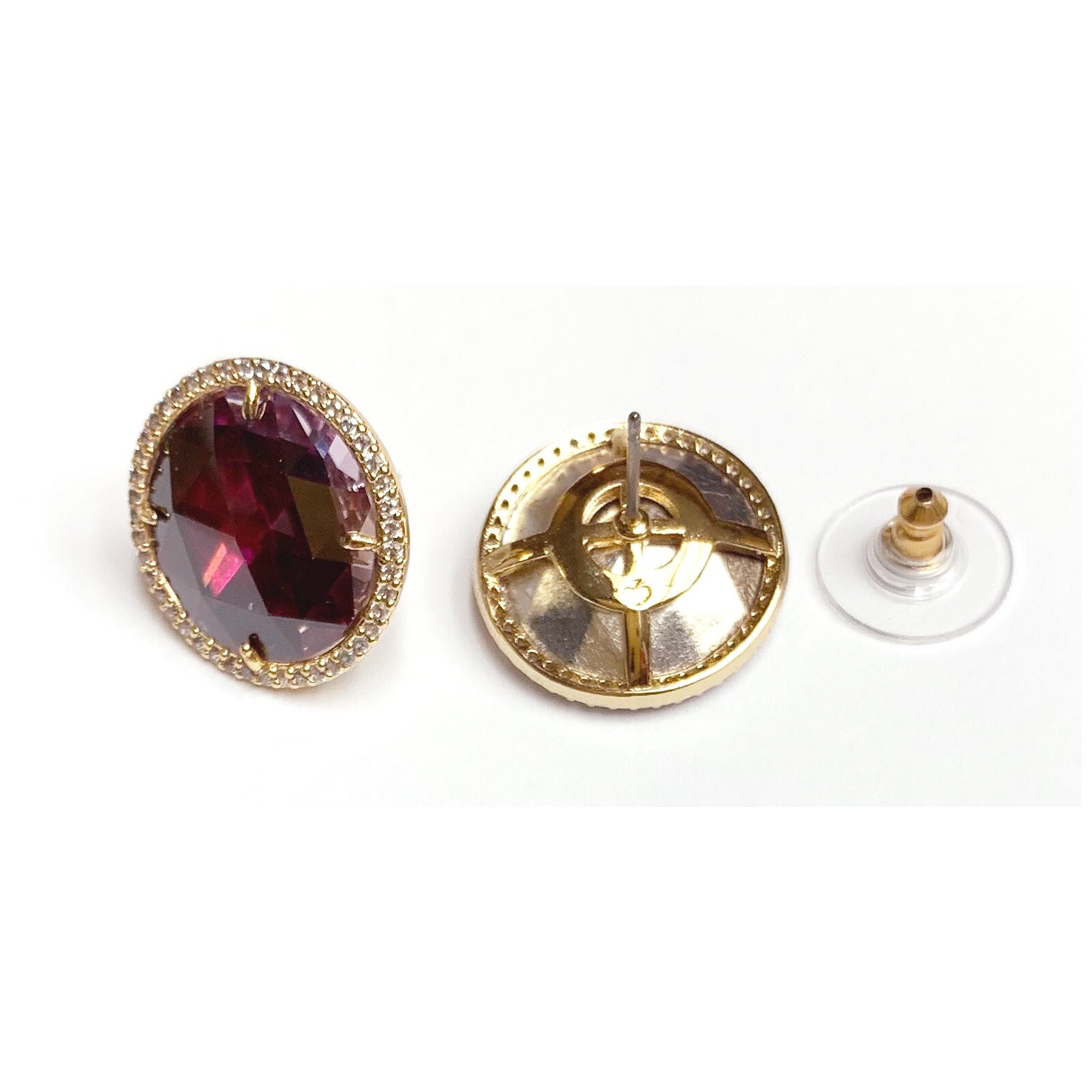 NWT Kate Spade SHE HAS SPARK 12-K Gold Plated Fuchsia CZ Stone Stud Earrings