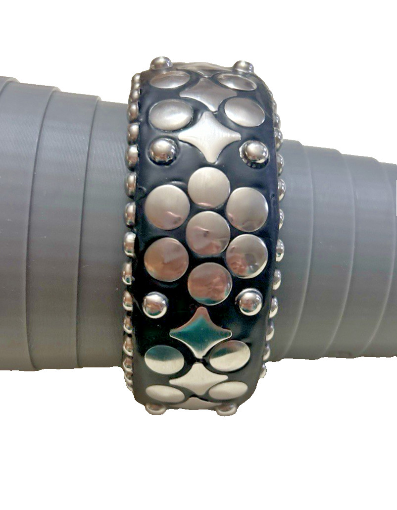 Antika Collection NWT 8” Black Wide Bangle Bracelet Silvertone Studs