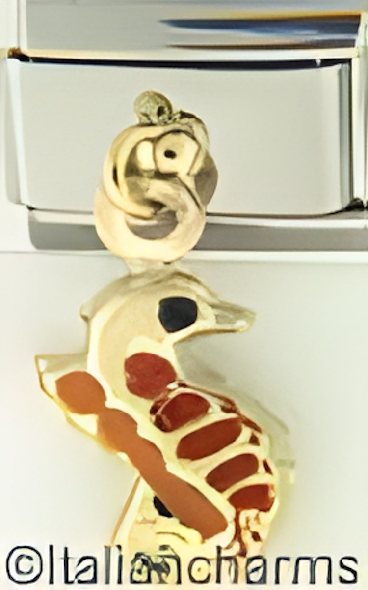 Orange Red Dangle Seahorse 9mm Italian Charm Bracelet Ocean Sea Marine Life Reef
