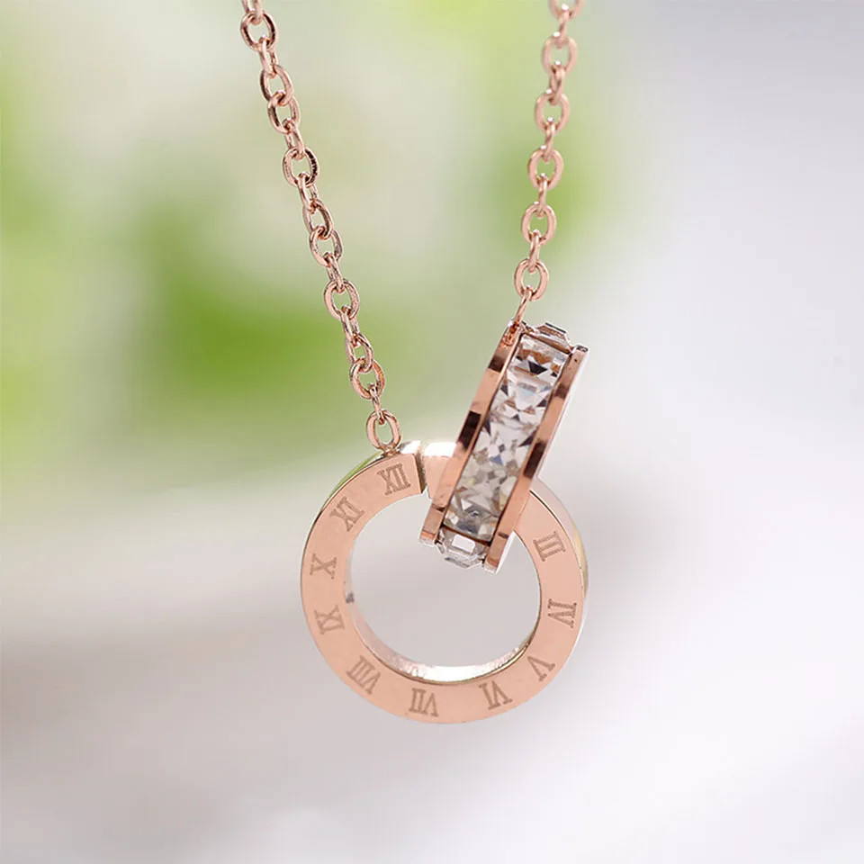 Yupsk Elegant Crystal Circle Choker Fashion Roman Digital Stainless Steel Gold S