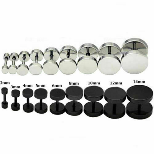 1Pair Stainless Steel Stud Earrings Faux Gauges Ear Tunnel Earring for Men Women