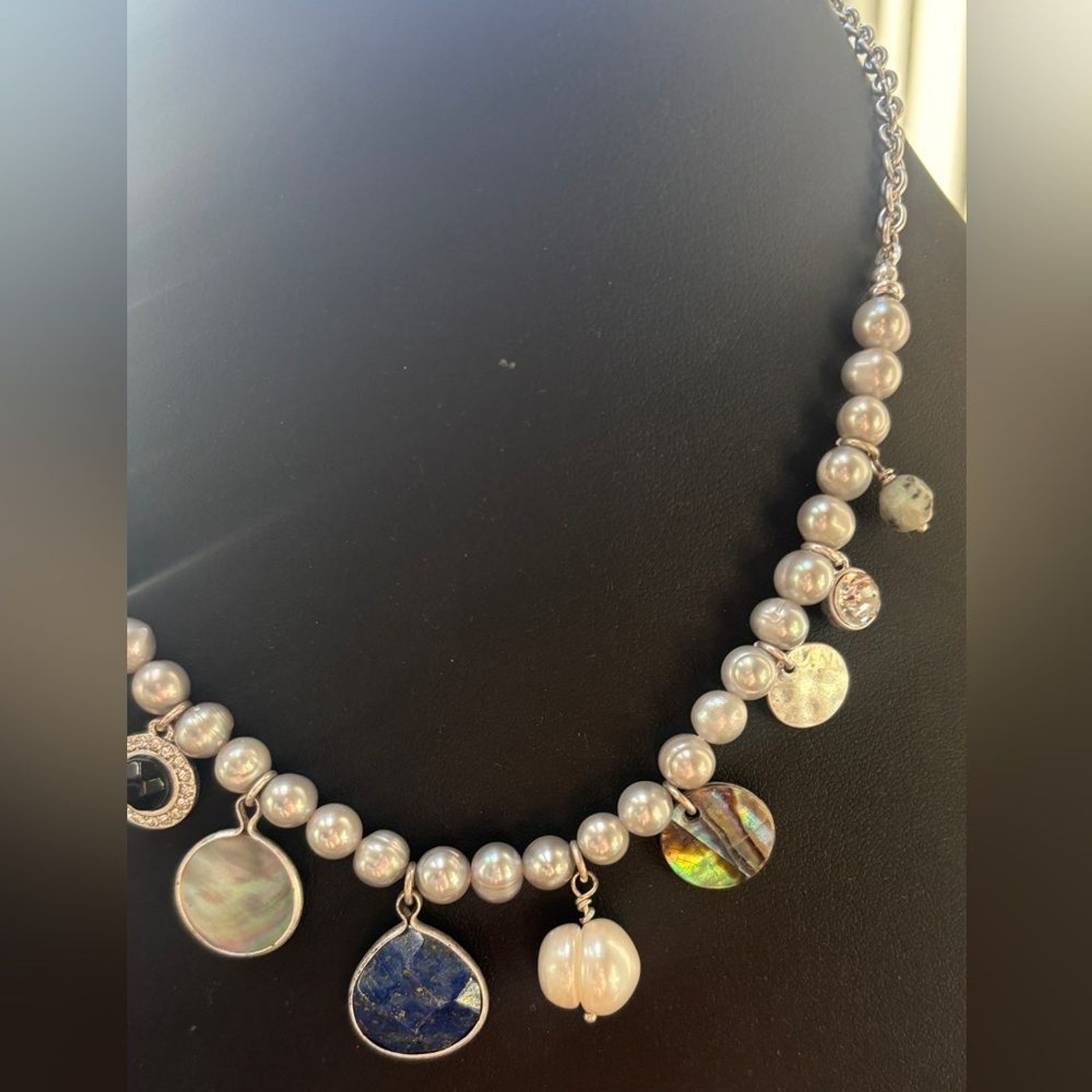 Tommy Bahama Mother of Pearl and Charm Necklace with Silver Accents NWT