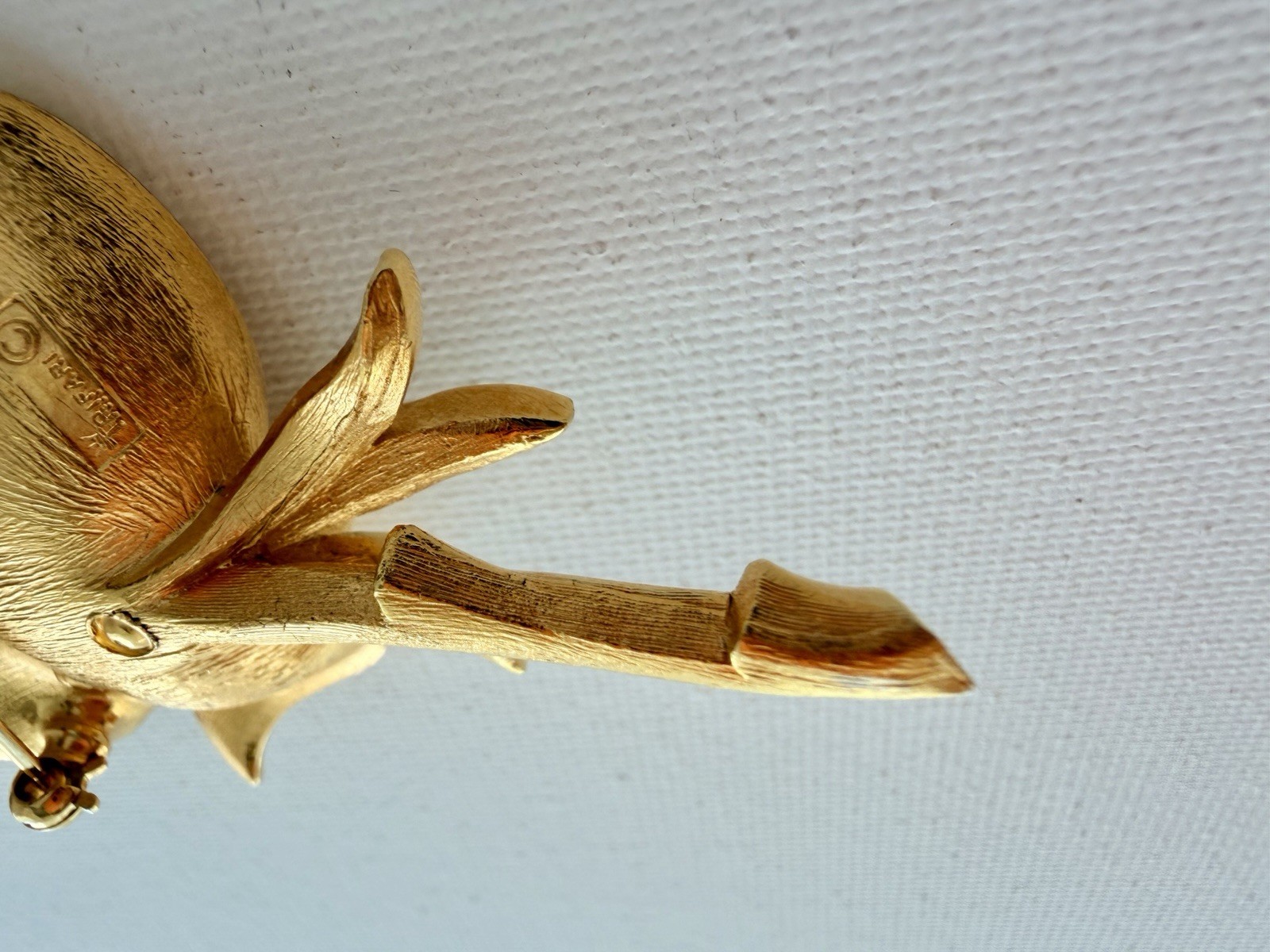 Vintage Signed Trifari Gold Tone Rose Flower Brooch Textured Designer Jewelry