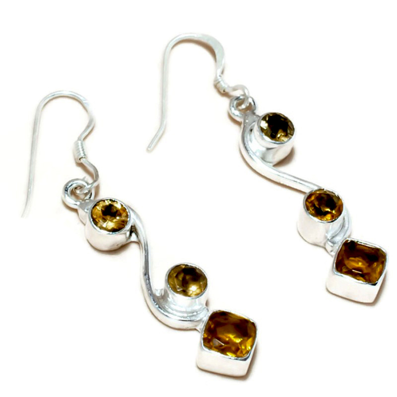Gigantic Eye Clean Citrine Gemstone Silver Overlay Handmade Dangle Drop Earrings