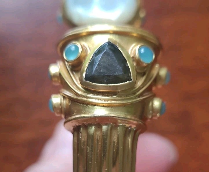 Julie Vos Cannes Cuff Hinge Bangle 24k Gold Mother Of Pearl Blue Brown Statement
