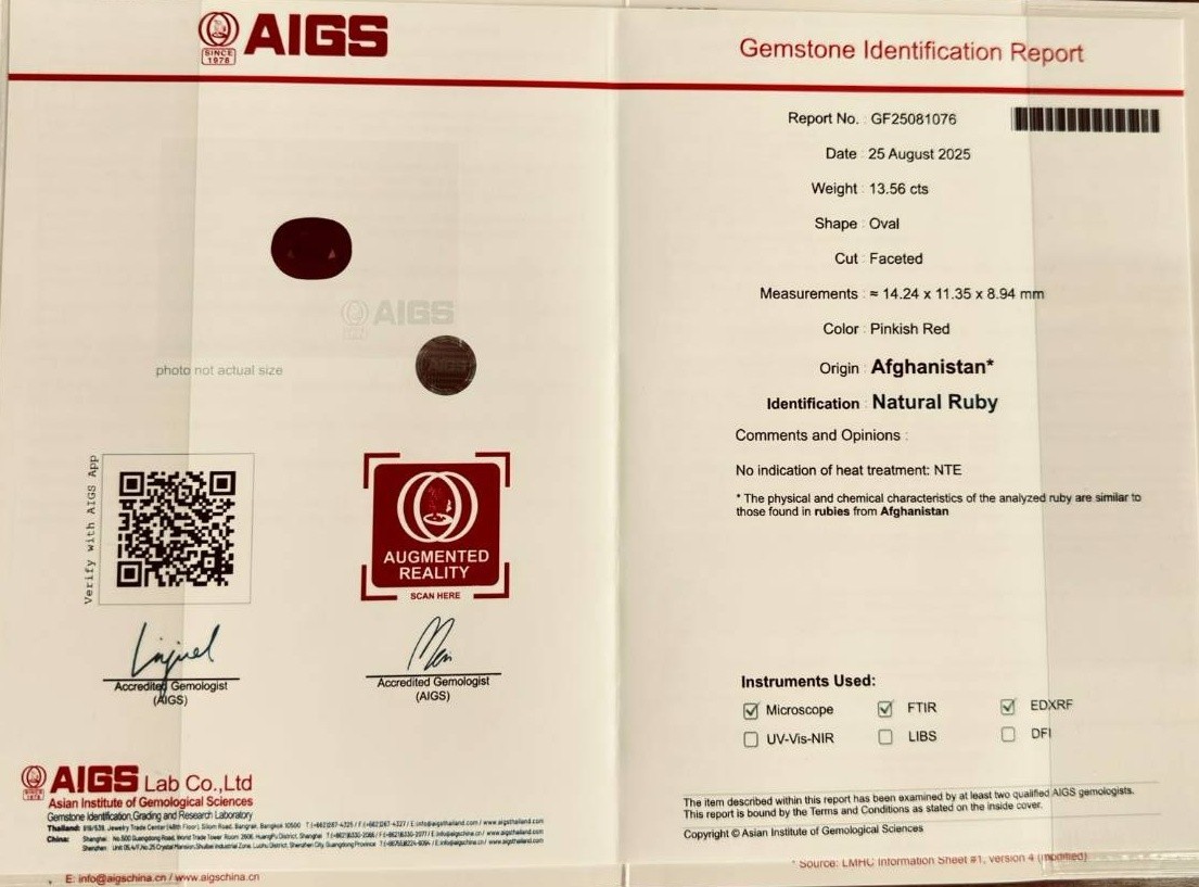 [jerseychou] Natural ruby 13.56 ct, Afghanistan, no heat , AIGS