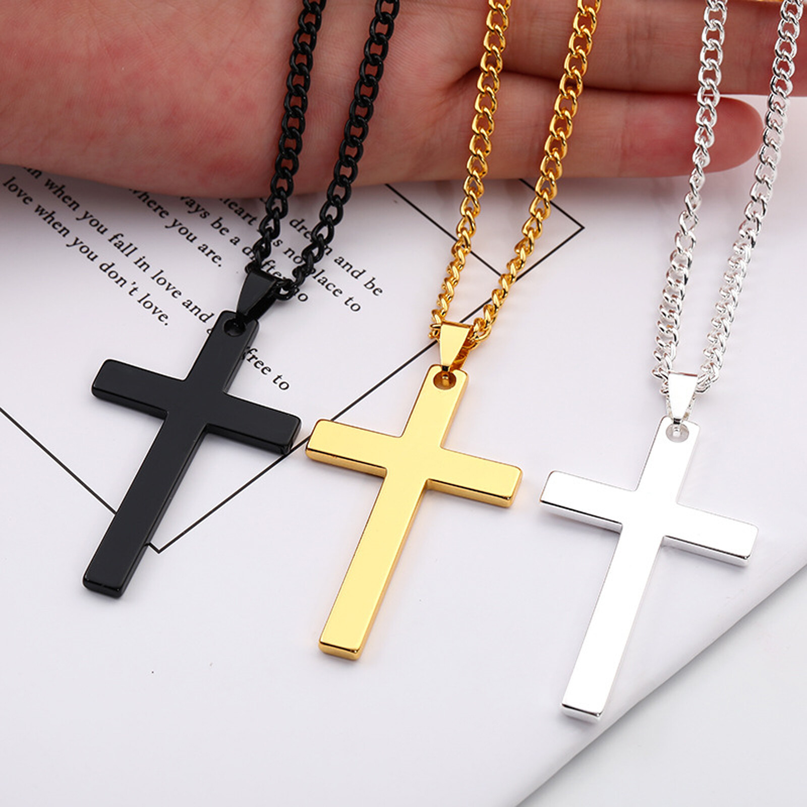 Stainless Steel Unisex Simple Plain Cross Men’s and Women’s Pendant Necklace