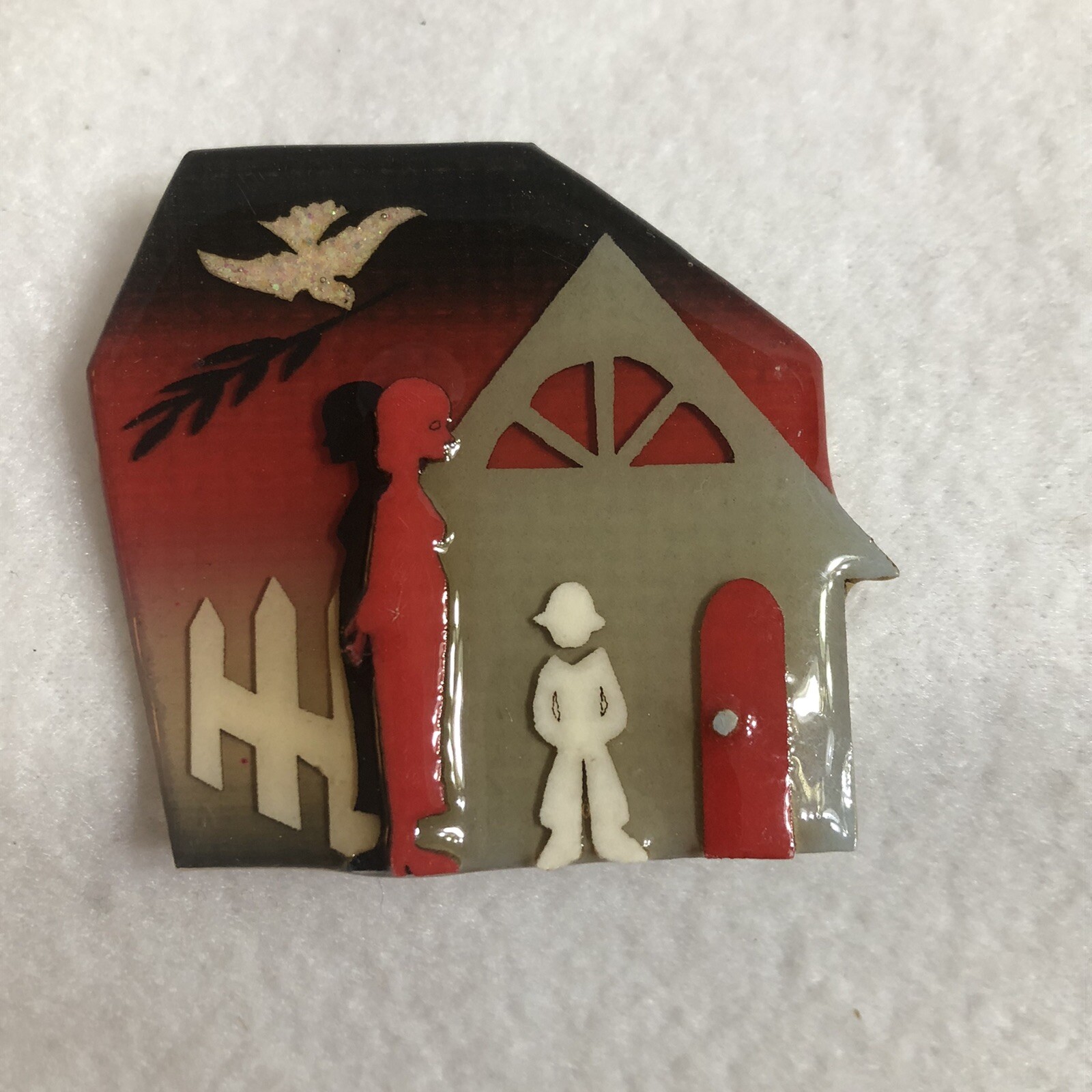 House Pins by Lucinda Yates Domestic Violence Peace Dove Evening Black Red Gray