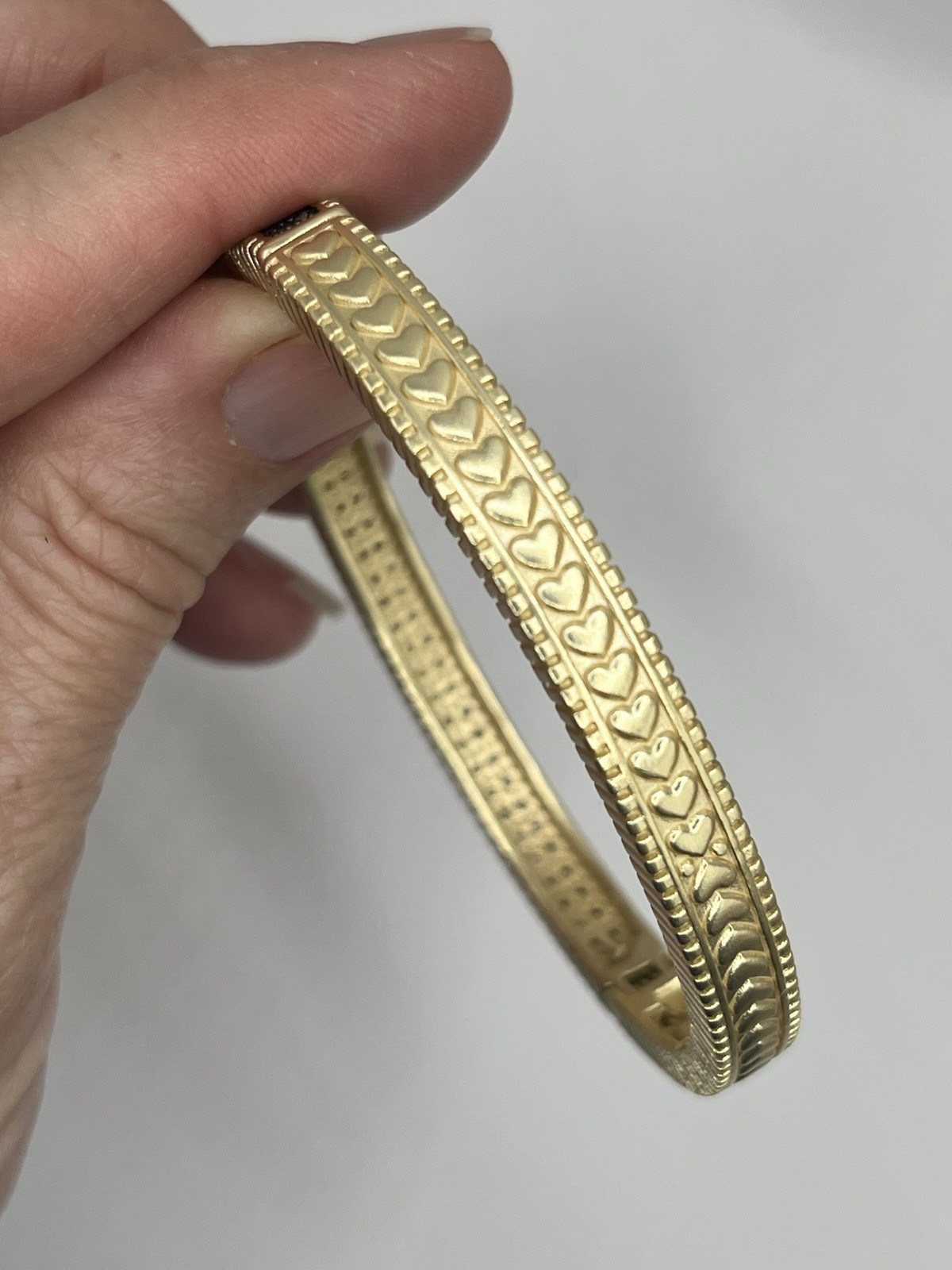 Matt Gold Tone Heart Cuff Bangle Bracelet, Black & Clear Pavé Crystals, 6 in