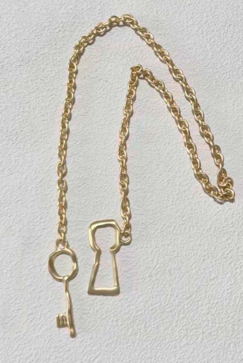 Surrealist Matte Gold Key Pendant Necklace Women’s Chunky Art Jewelry