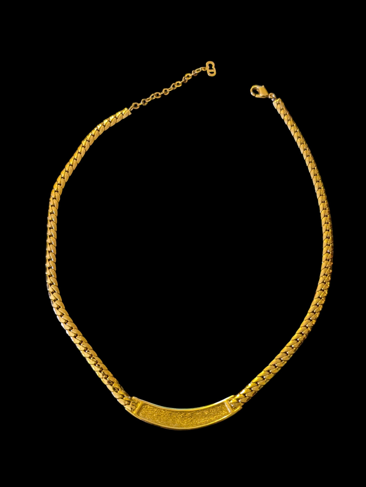 Vintage Christain Dior Pave Crystal Curved Bar 17.25″ Gold Flat Snake Chain